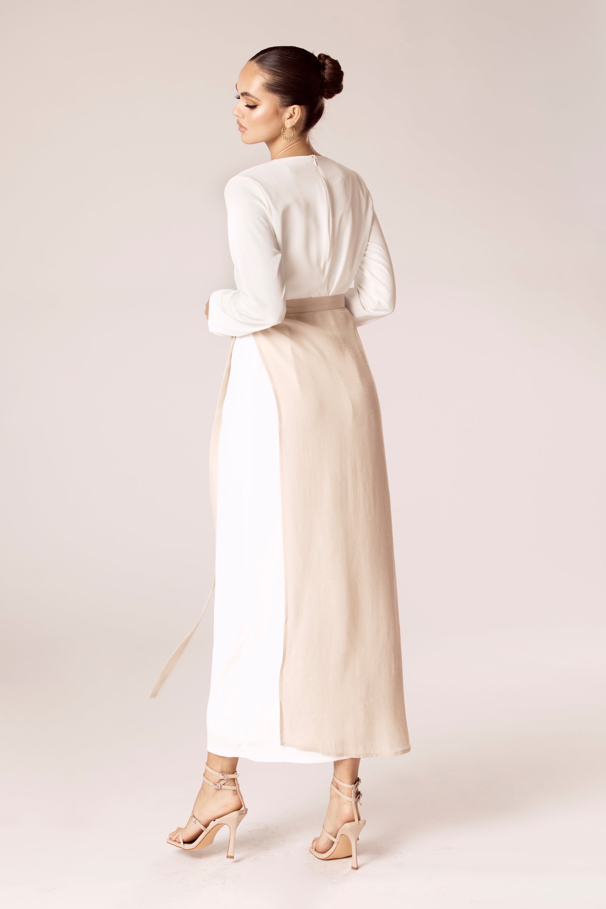 Rana Textured Overlay Tie Skirt - Sand Beige Veiled Collection 