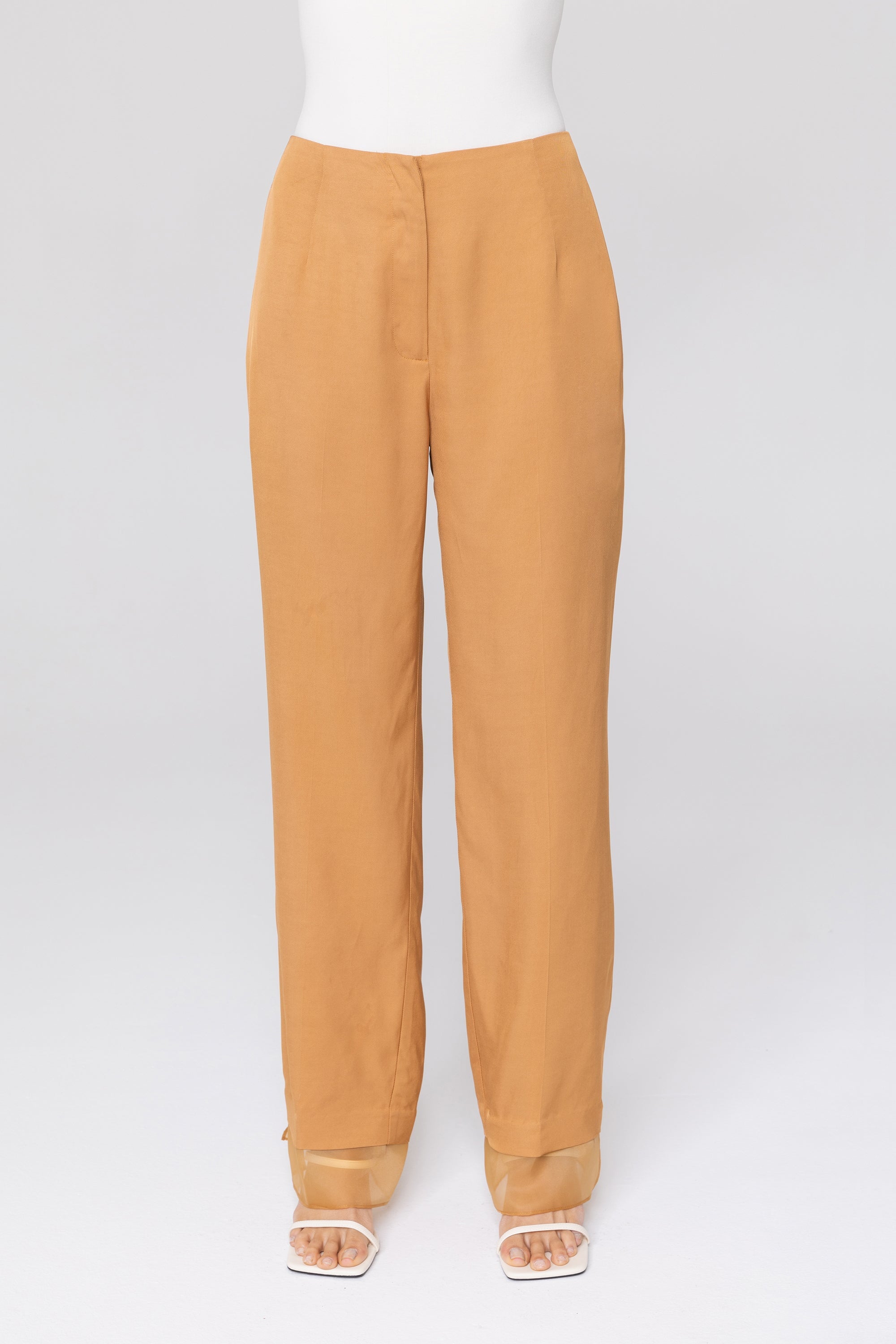 Rayan Organza Trim Trousers - Brown Sugar Veiled