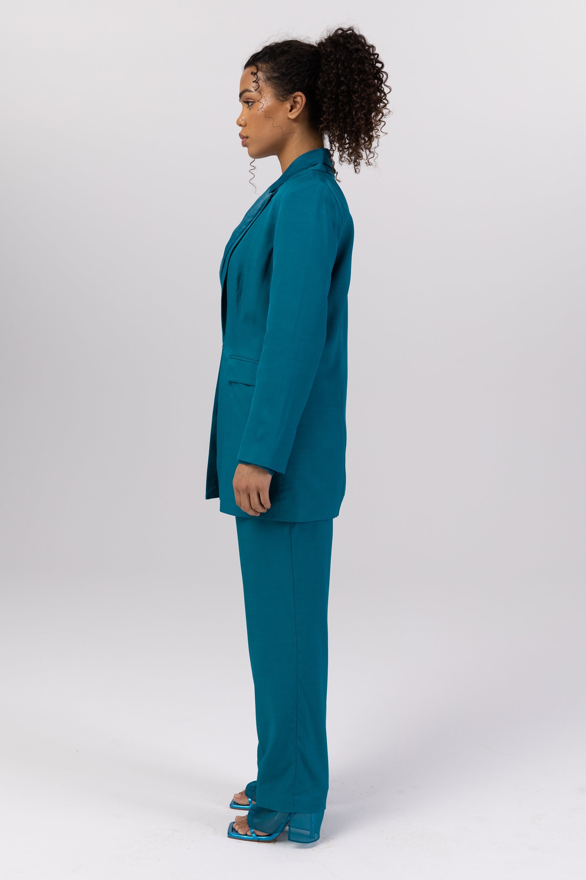 Rayan Organza Trim Trousers - Deep Lagoon Veiled