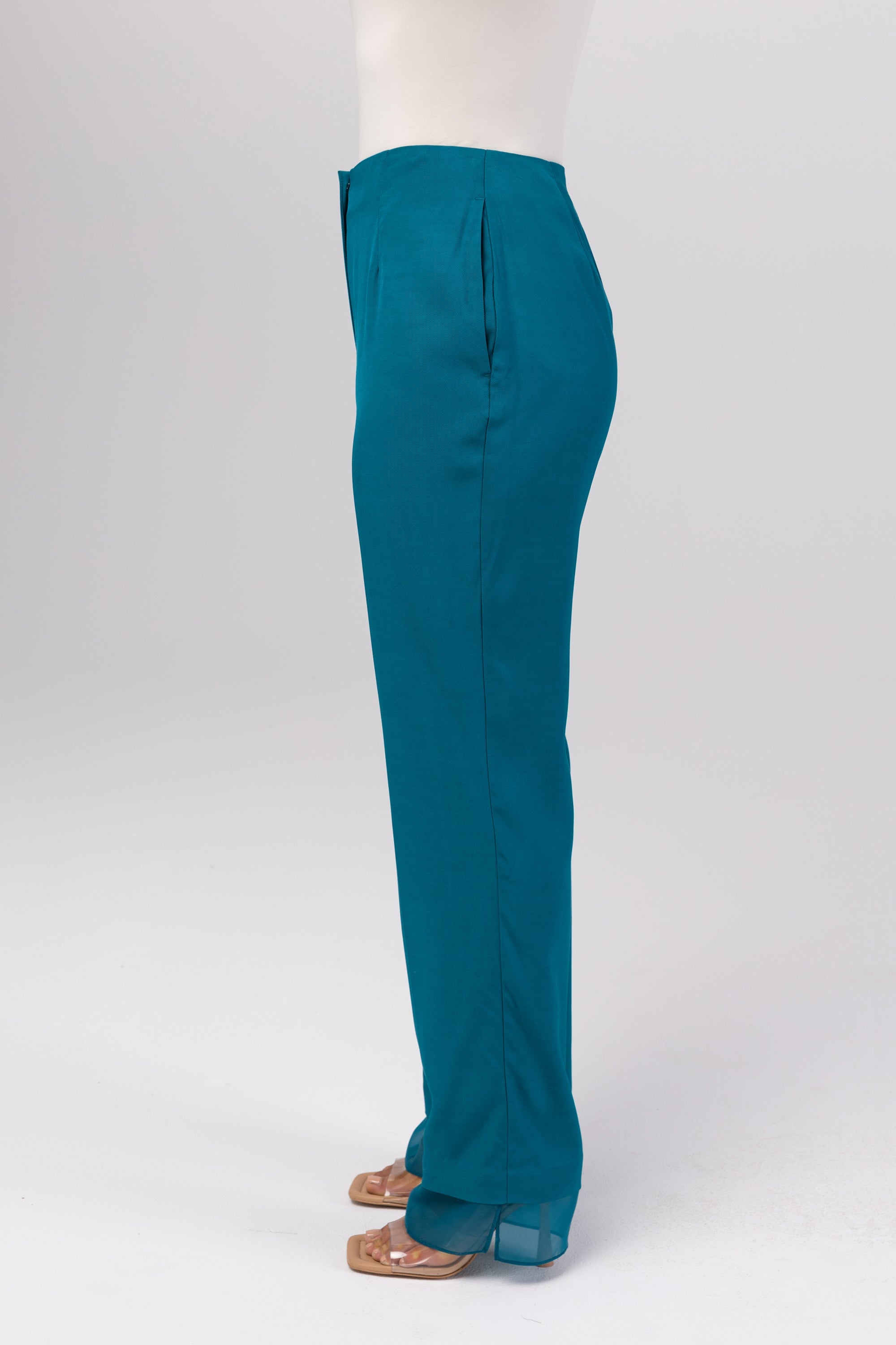 Rayan Organza Trim Trousers - Deep Lagoon Veiled