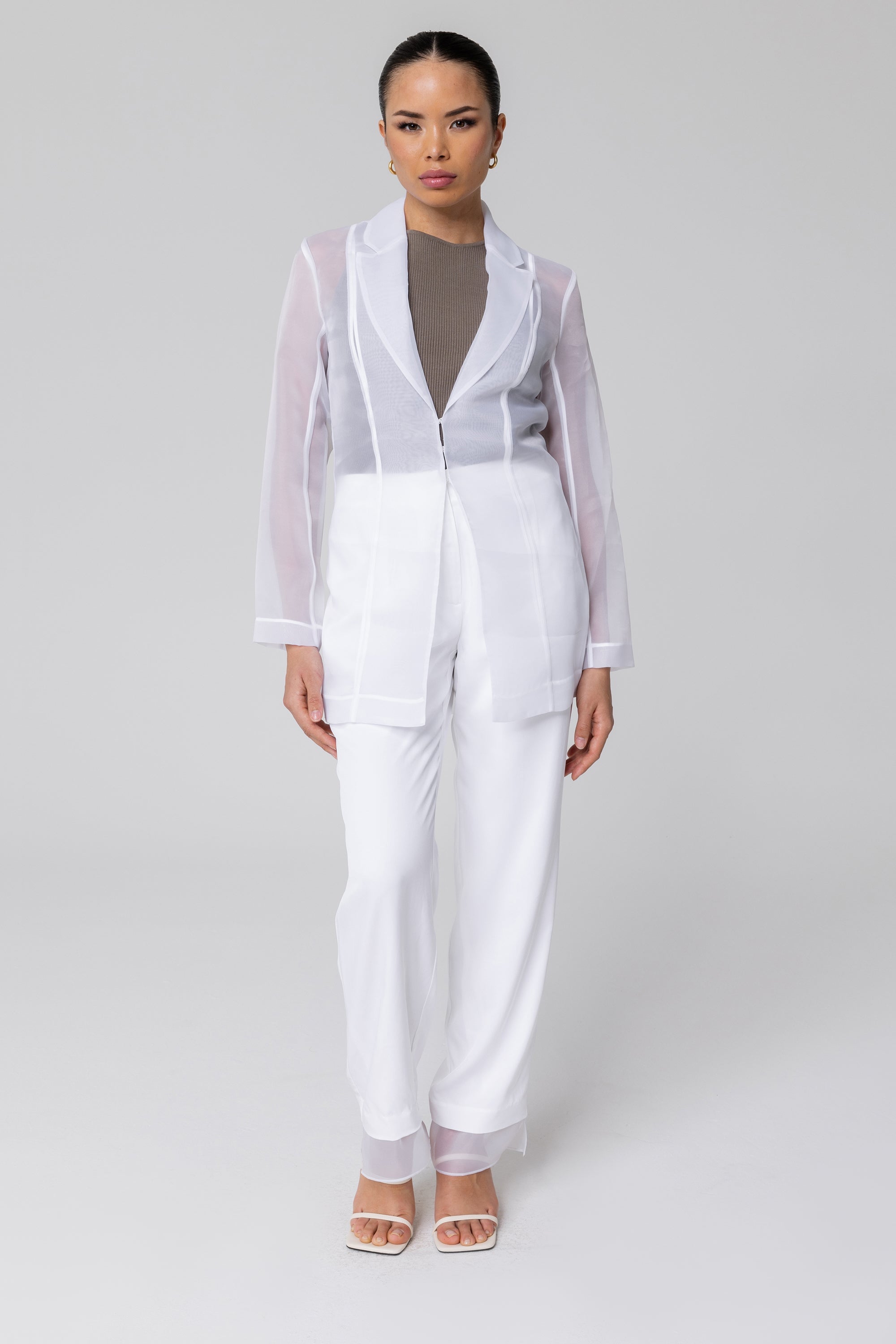 Rayan Organza Trim Trousers - Off White Veiled