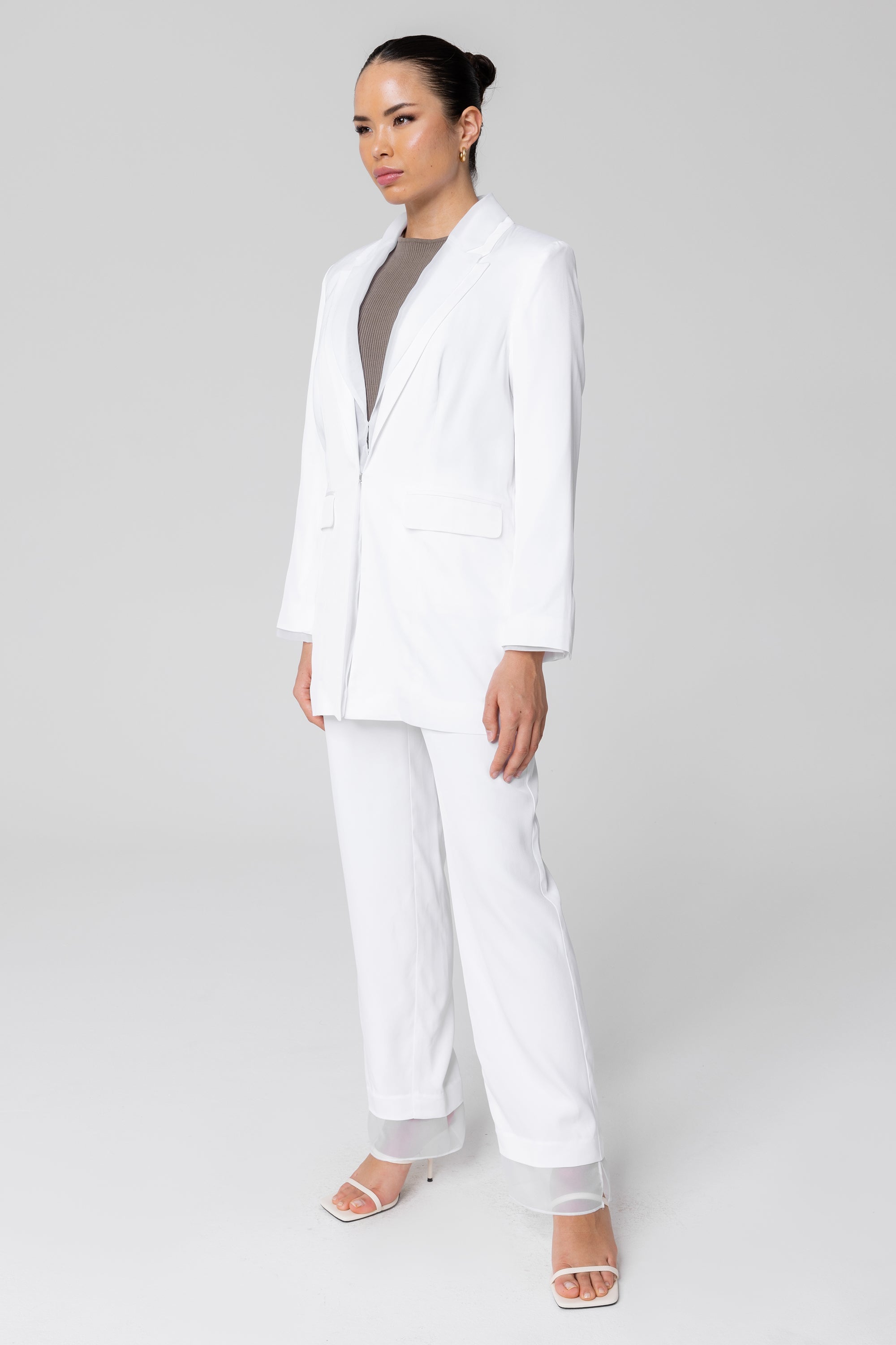 Rayan Organza Trim Trousers - Off White Veiled