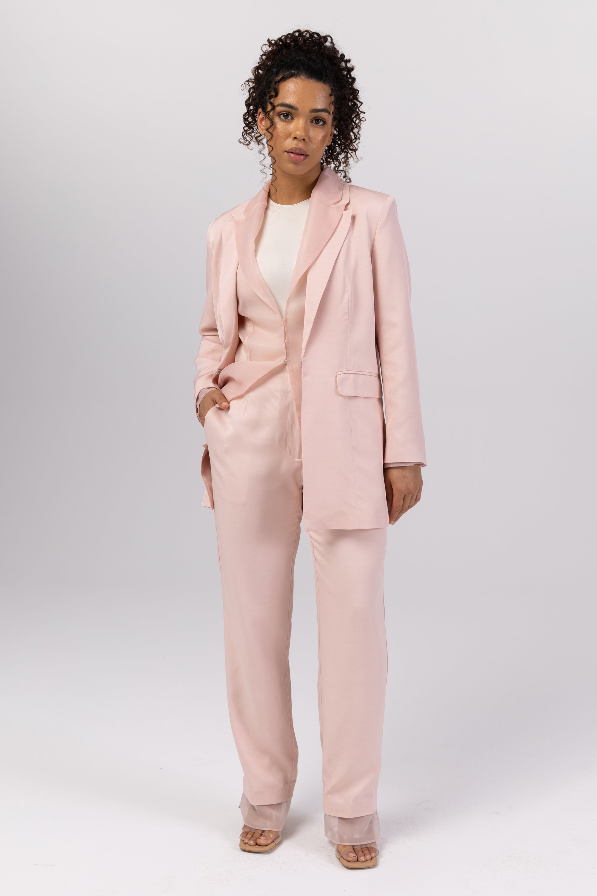 Rayan Organza Trim Trousers - Sepia Rose Veiled