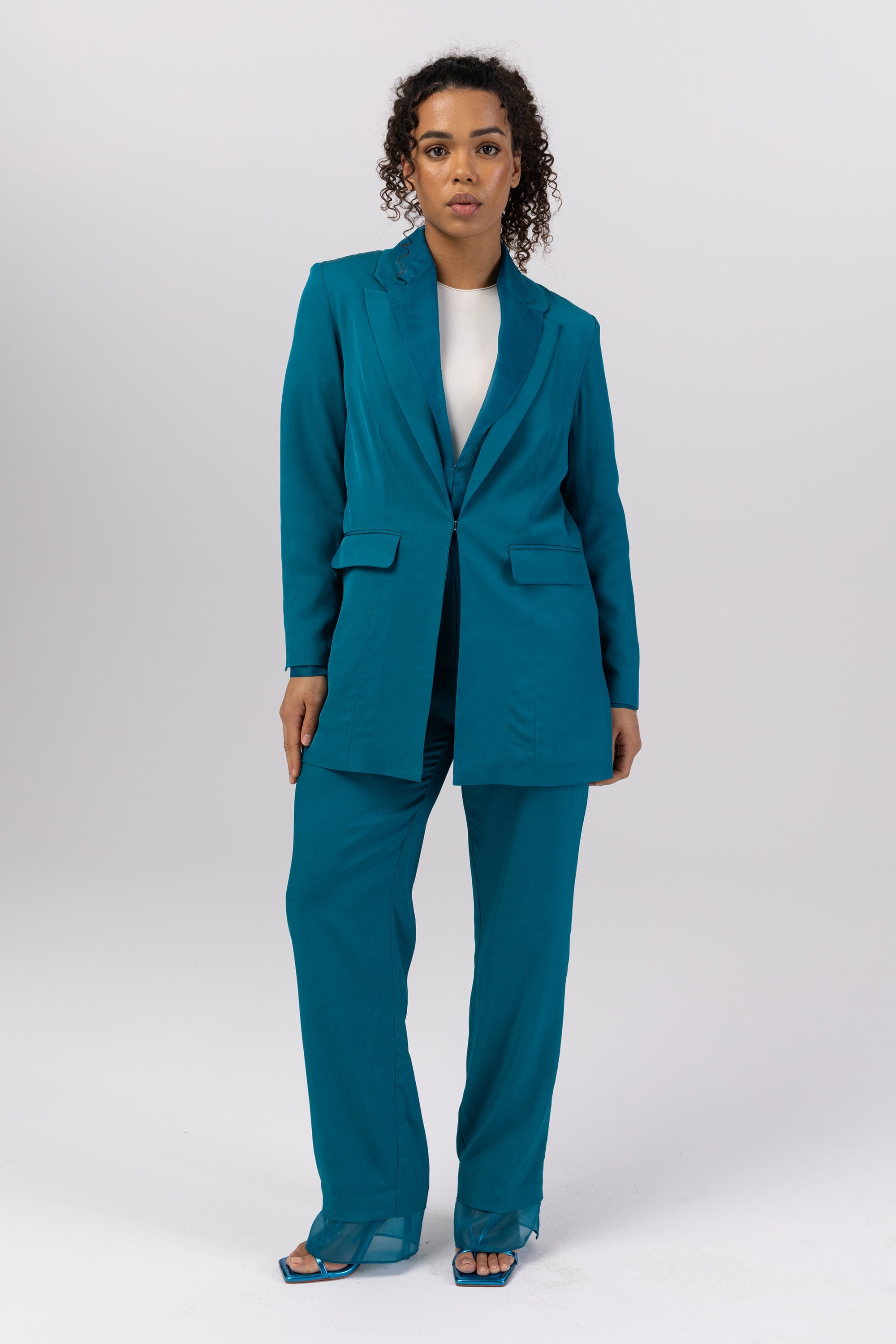 Rayan Organza Two Piece Blazer - Deep Lagoon Veiled