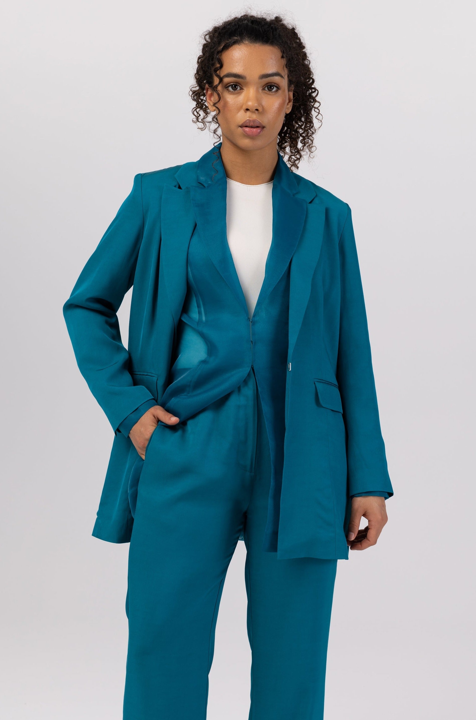 Rayan Organza Two Piece Blazer - Deep Lagoon Veiled