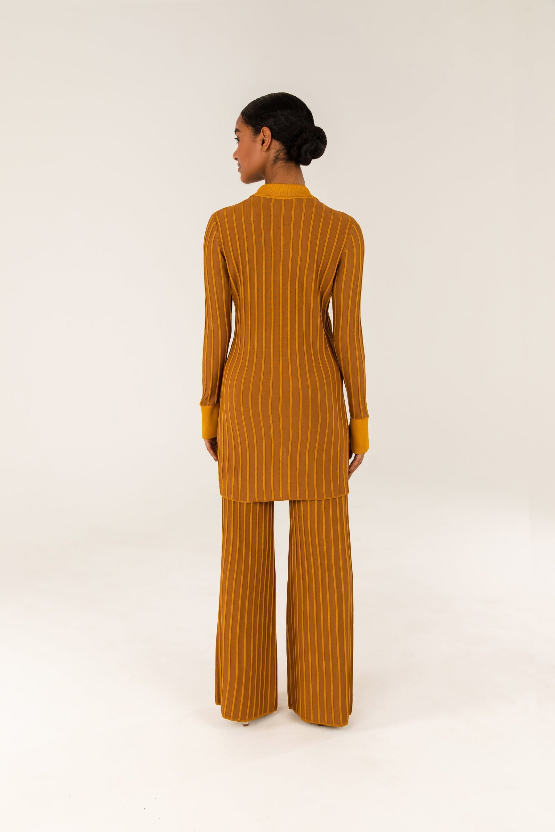 Ribbed Contrast Piping Wide Leg Pants - Brown epschoolboard 