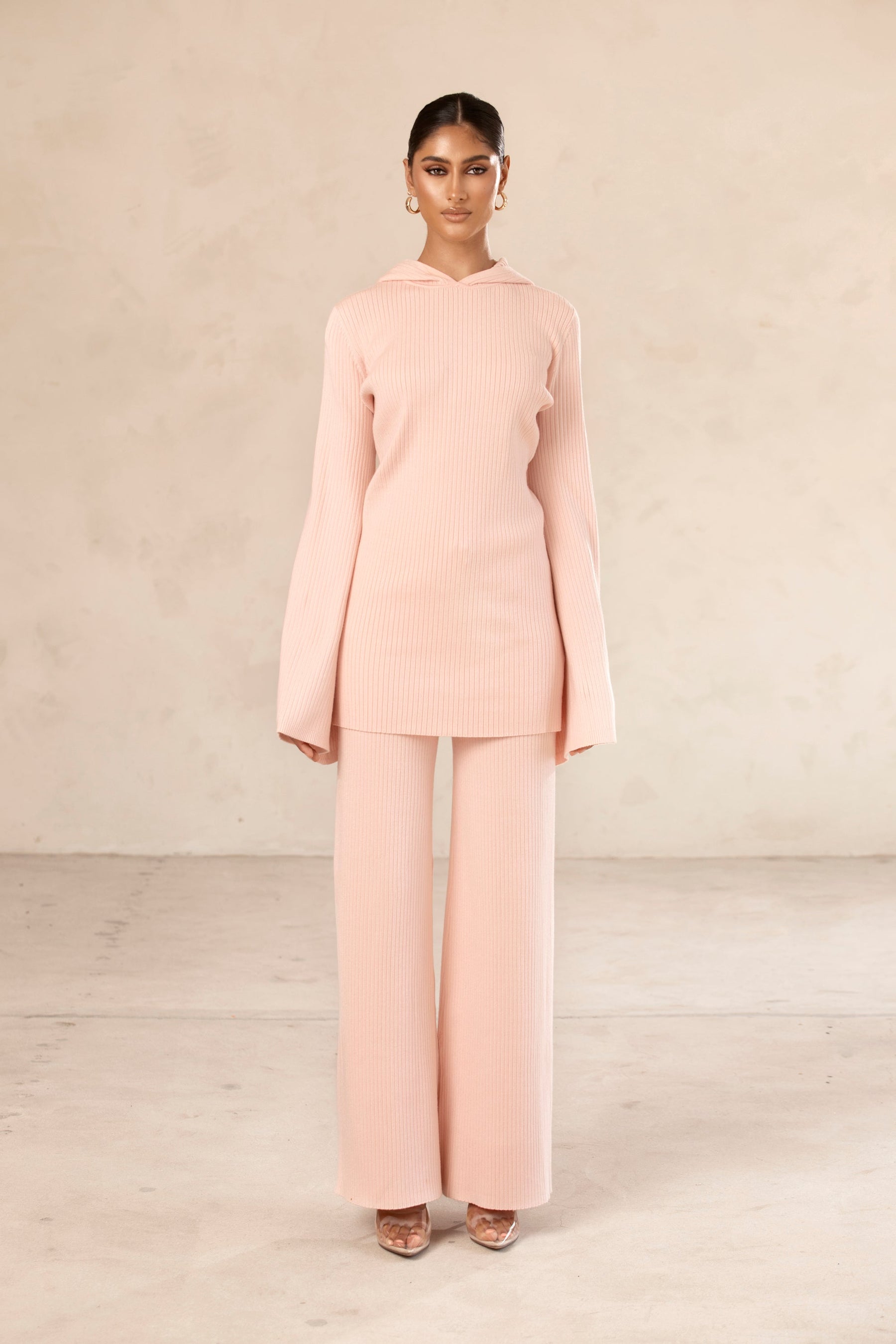 Ribbed Knit Wide Leg Pants - Pink Clay epschoolboard 