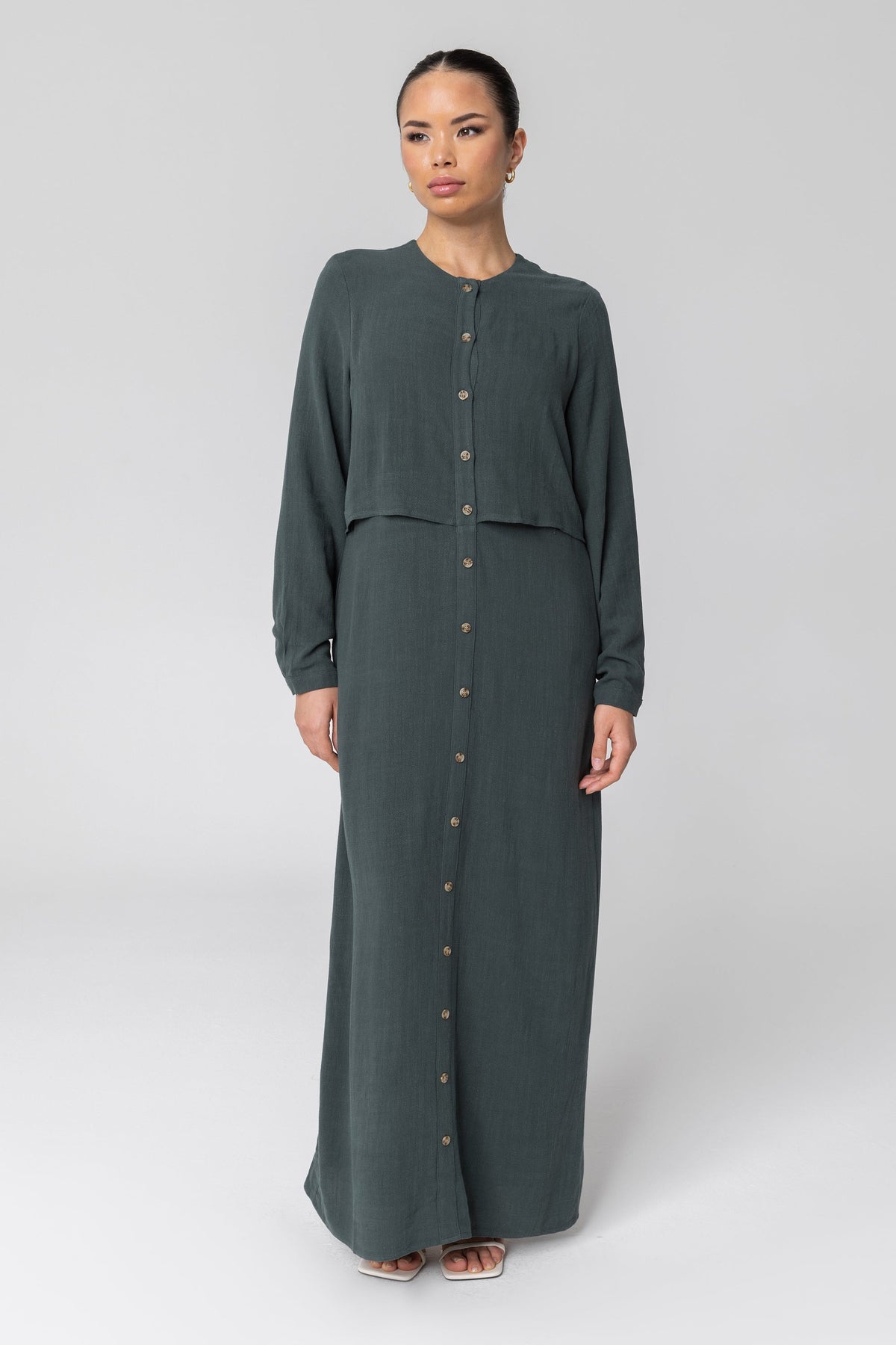 Sabah Cotton Linen Overlay Maxi Shirt Dress - Teal epschoolboard 