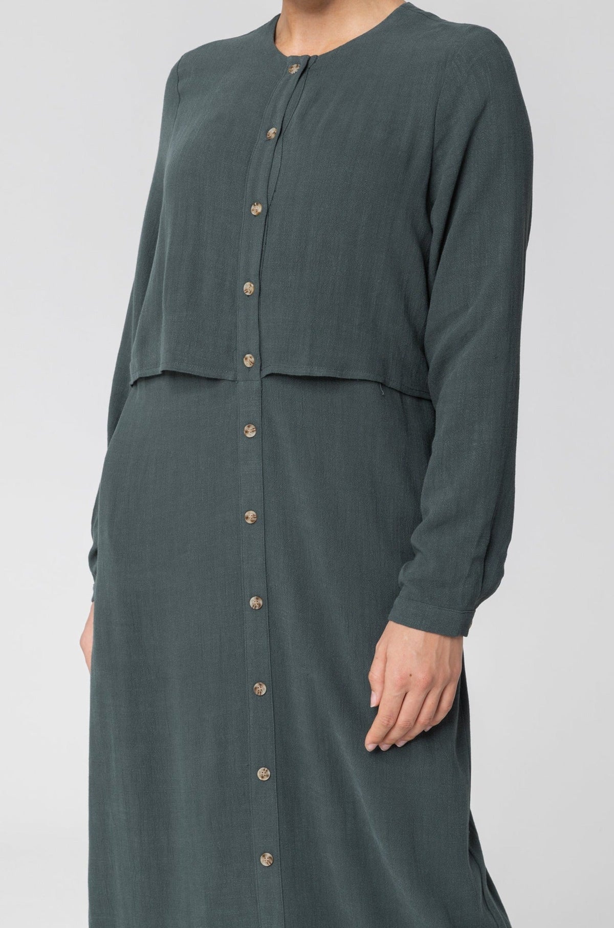 Sabah Cotton Linen Overlay Maxi Shirt Dress - Teal saigonodysseyhotel 