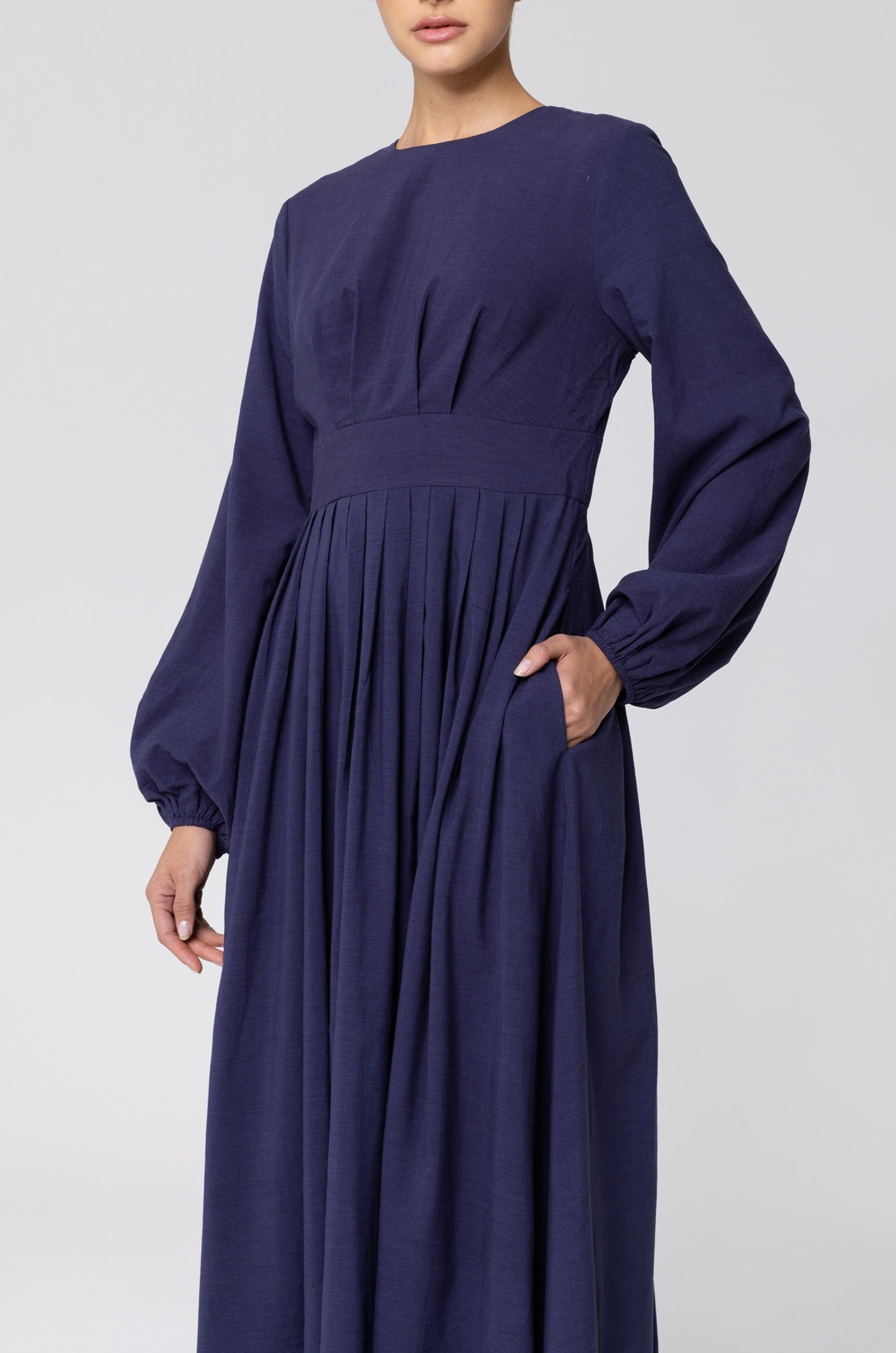 Salwa (Salma) Pleated Maxi Dress - Dark Blue epschoolboard 