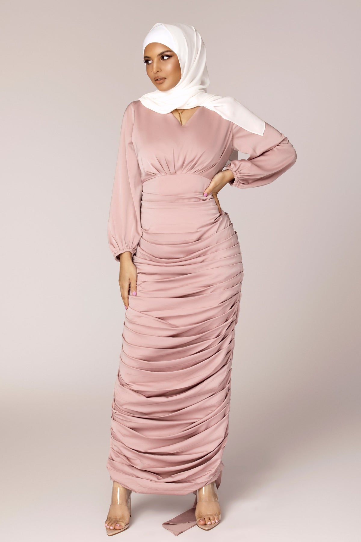 Selena Rouched Wrap Waist Gown - Dusty Pink saigonodysseyhotel 
