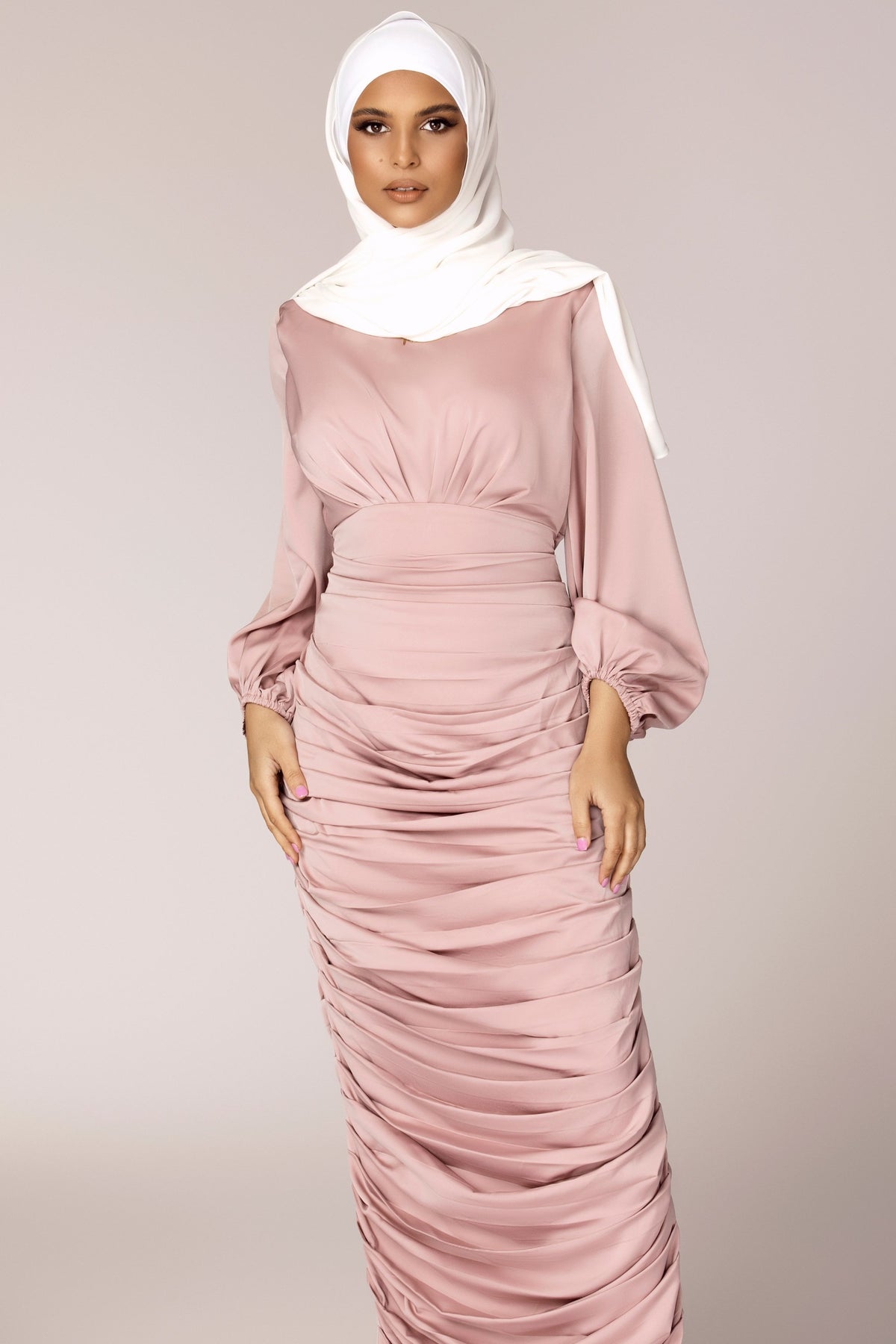 Selena Rouched Wrap Waist Gown - Dusty Pink saigonodysseyhotel 