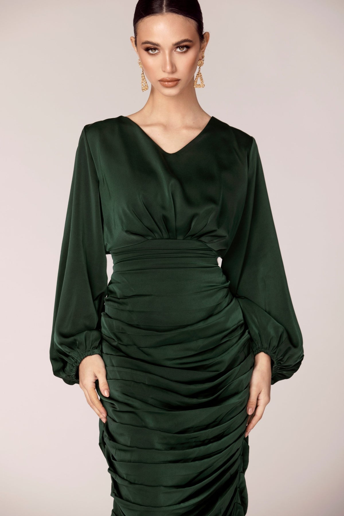Selena Rouched Wrap Waist Gown - Emerald Green saigonodysseyhotel 