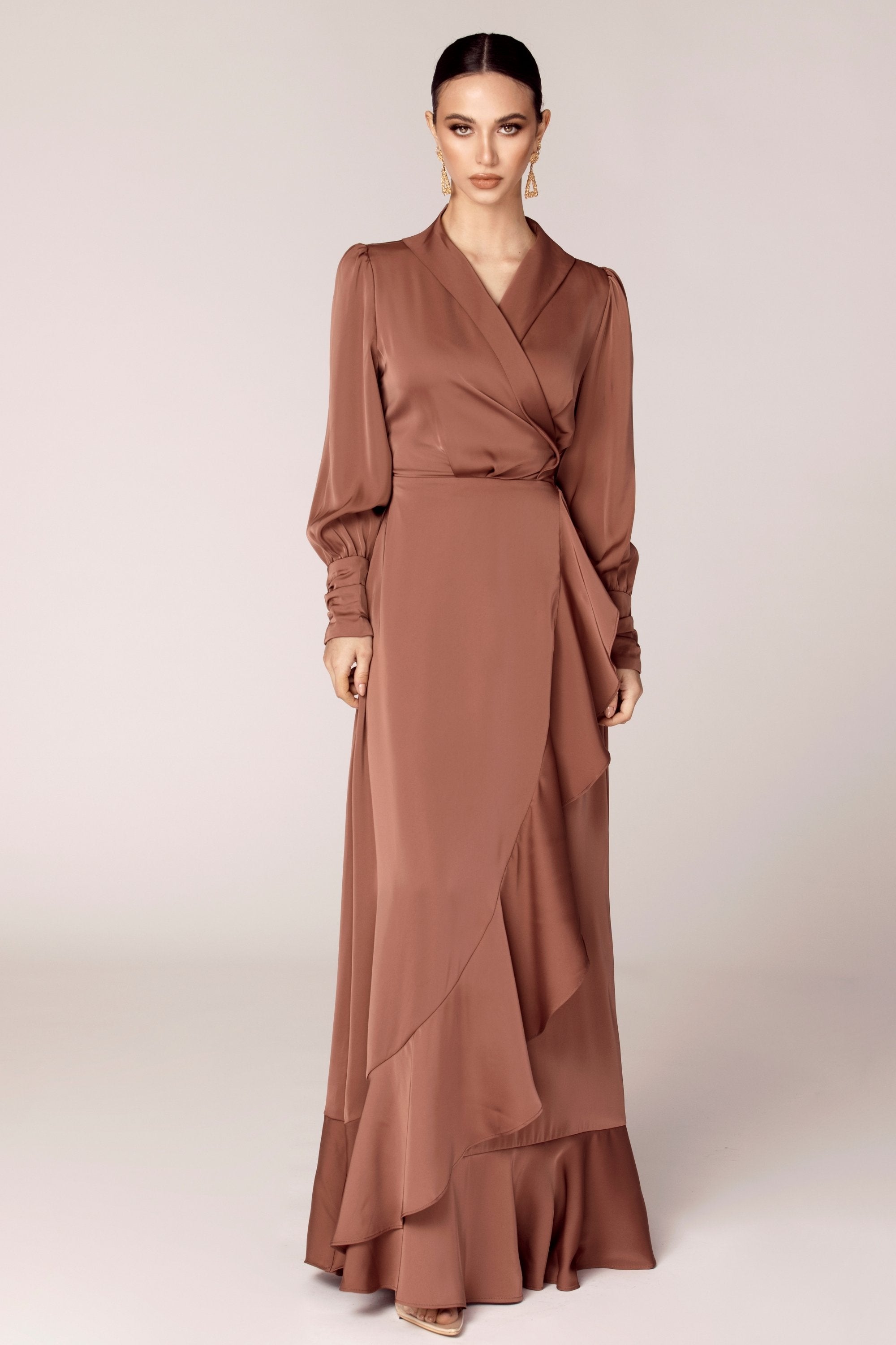 Satin wrap front maxi dress Clearance