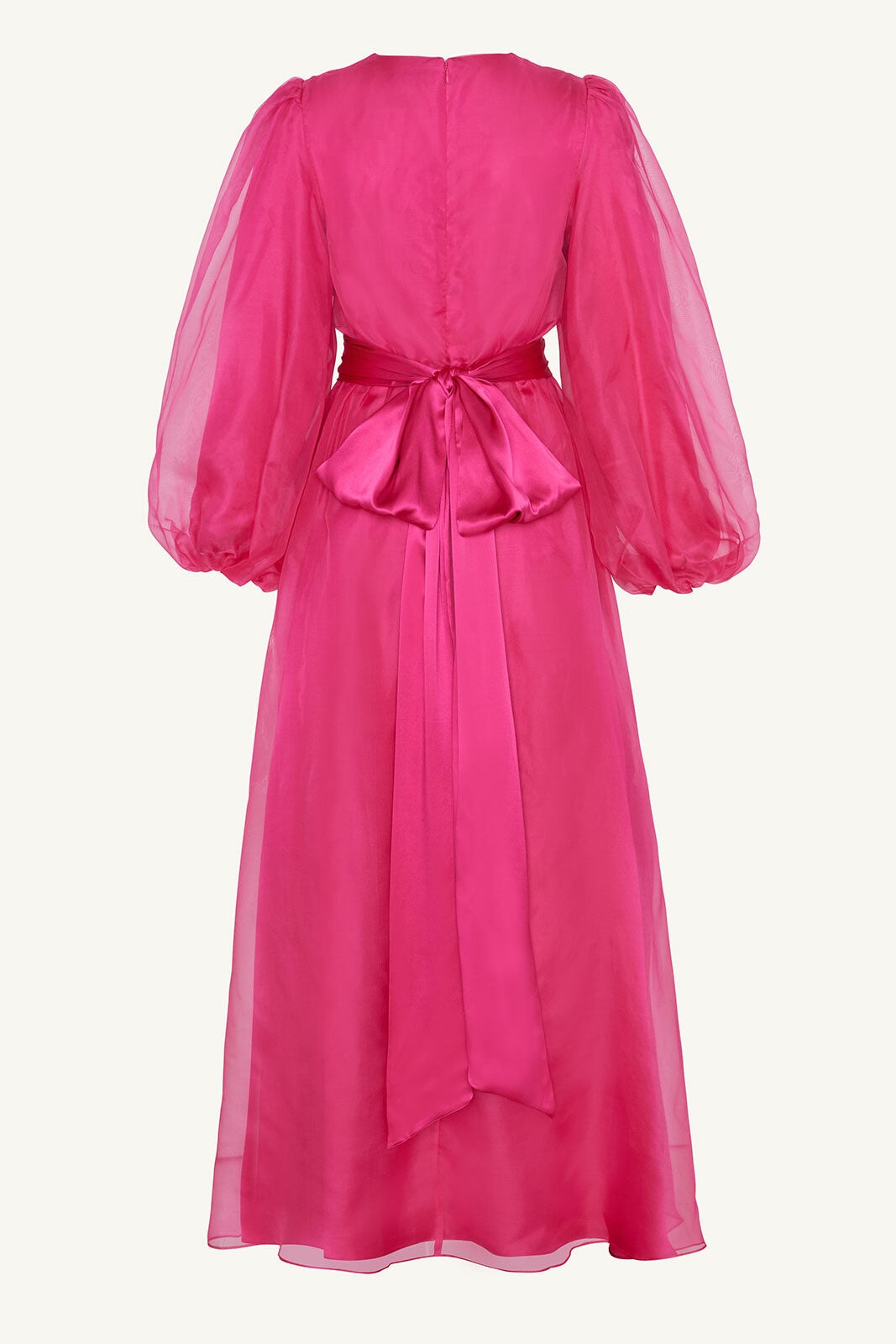 Silk Organza Balloon Sleeve A-Line Maxi Dress - Pink Clothing saigonodysseyhotel 