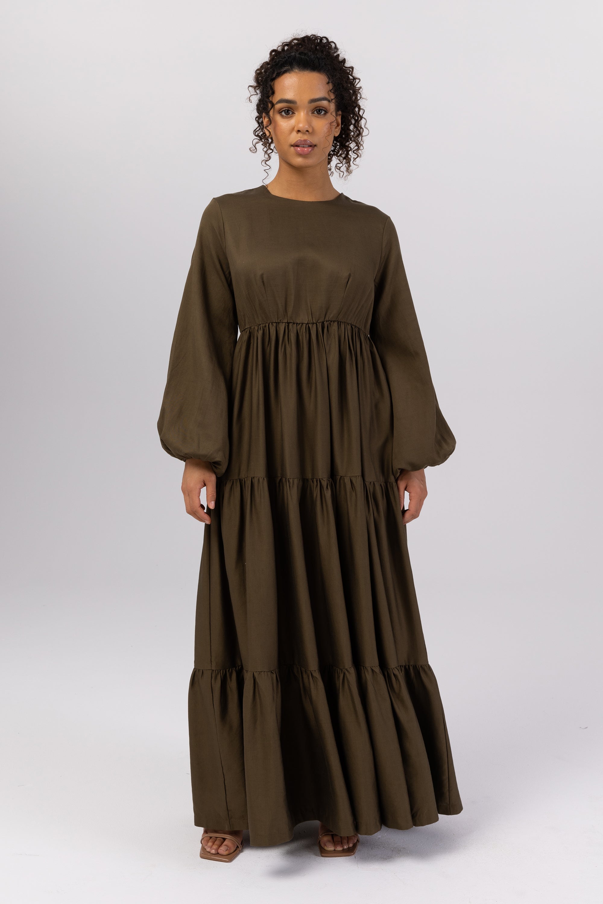 Tala Tiered Linen Maxi Dress - Dark Olive epschoolboard 
