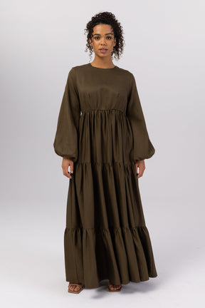 Tala Tiered Linen Maxi Dress - Dark Olive saigonodysseyhotel 
