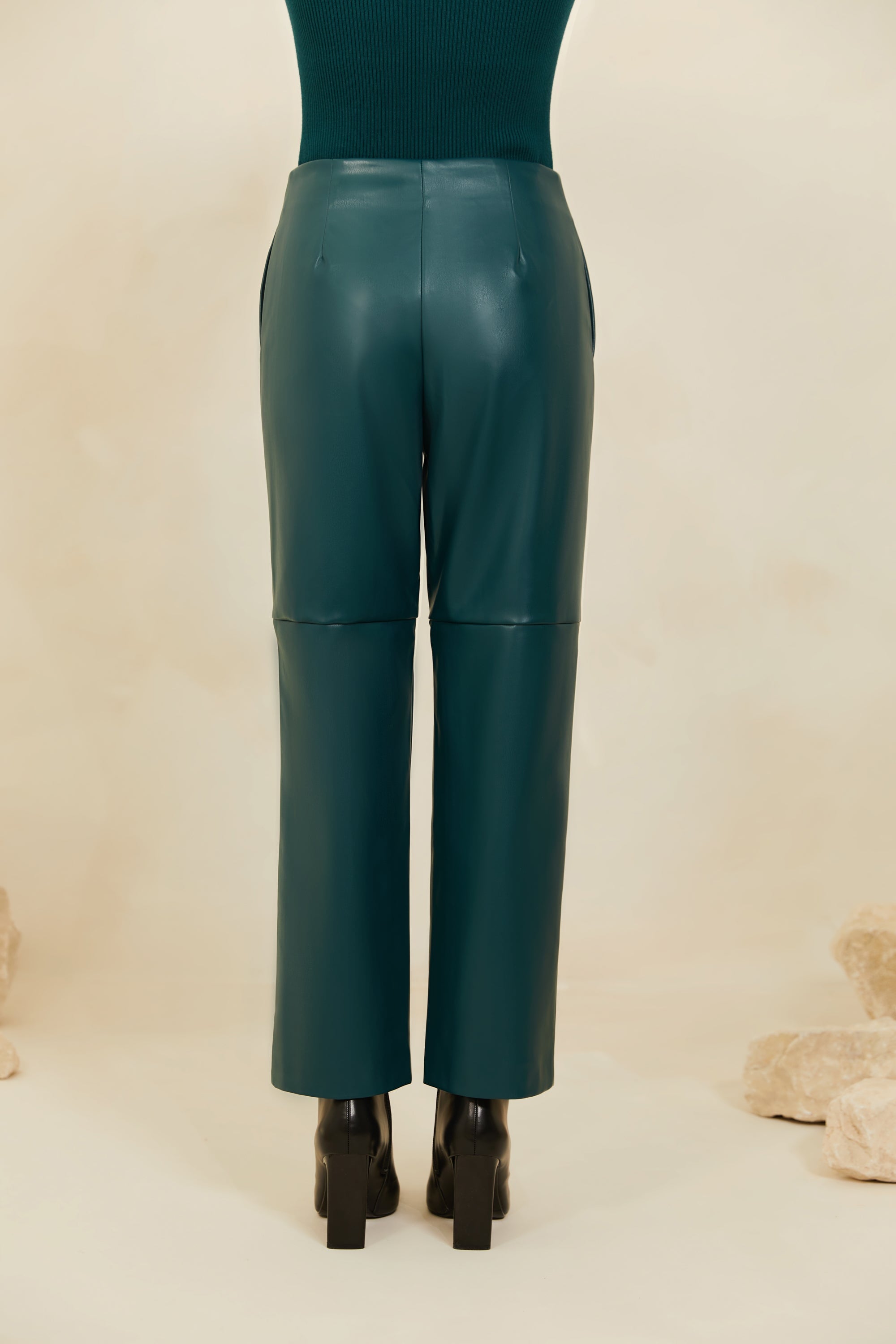 Vegan Leather Wide Leg Trousers - Deep Teal Veiled