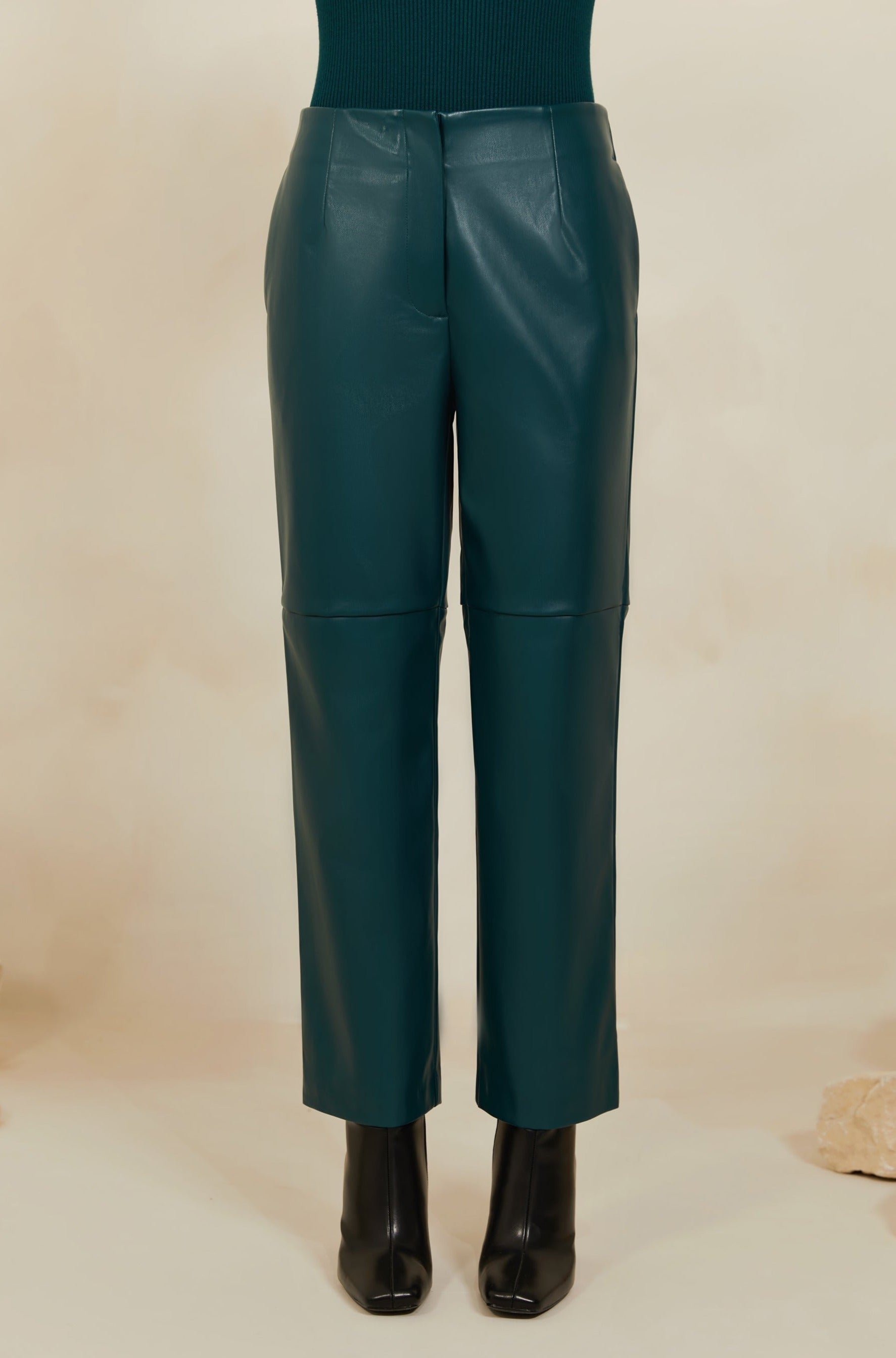Vegan Leather Wide Leg Trousers - Deep Teal Veiled