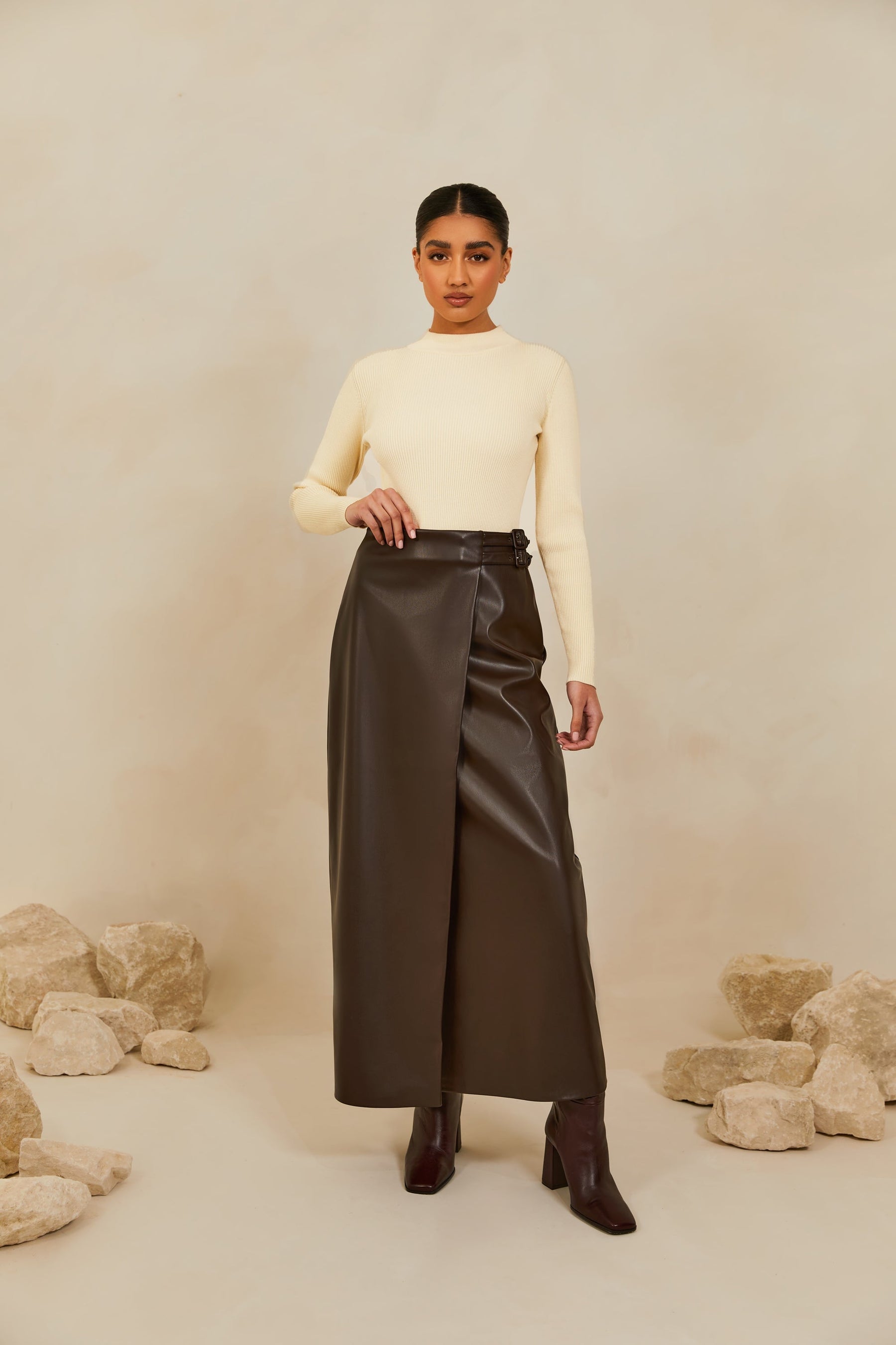 Vegan Leather Wrap Maxi Skirt - Java saigonodysseyhotel 