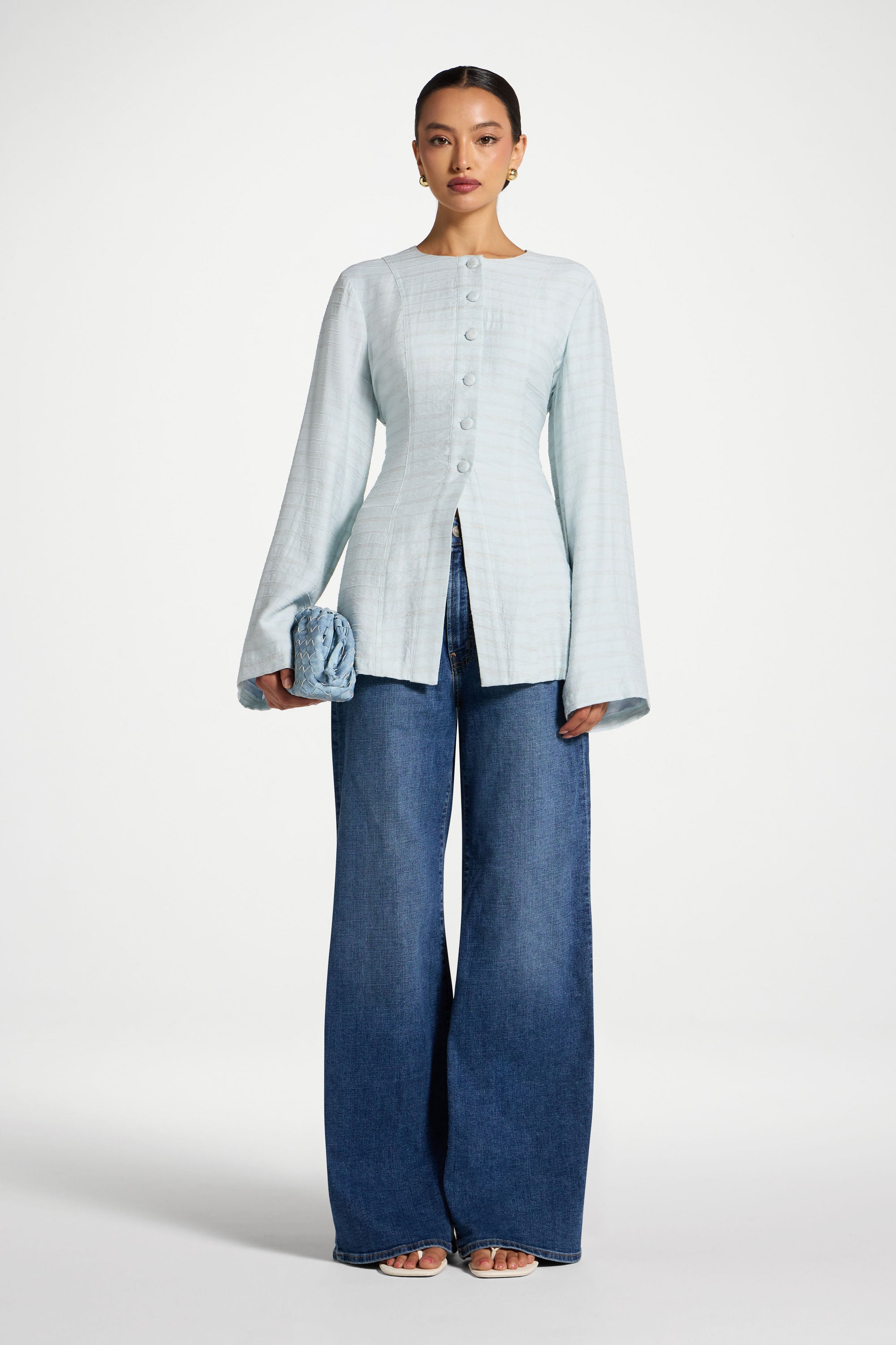 Alice Lace Up Back Top - Baby Blue