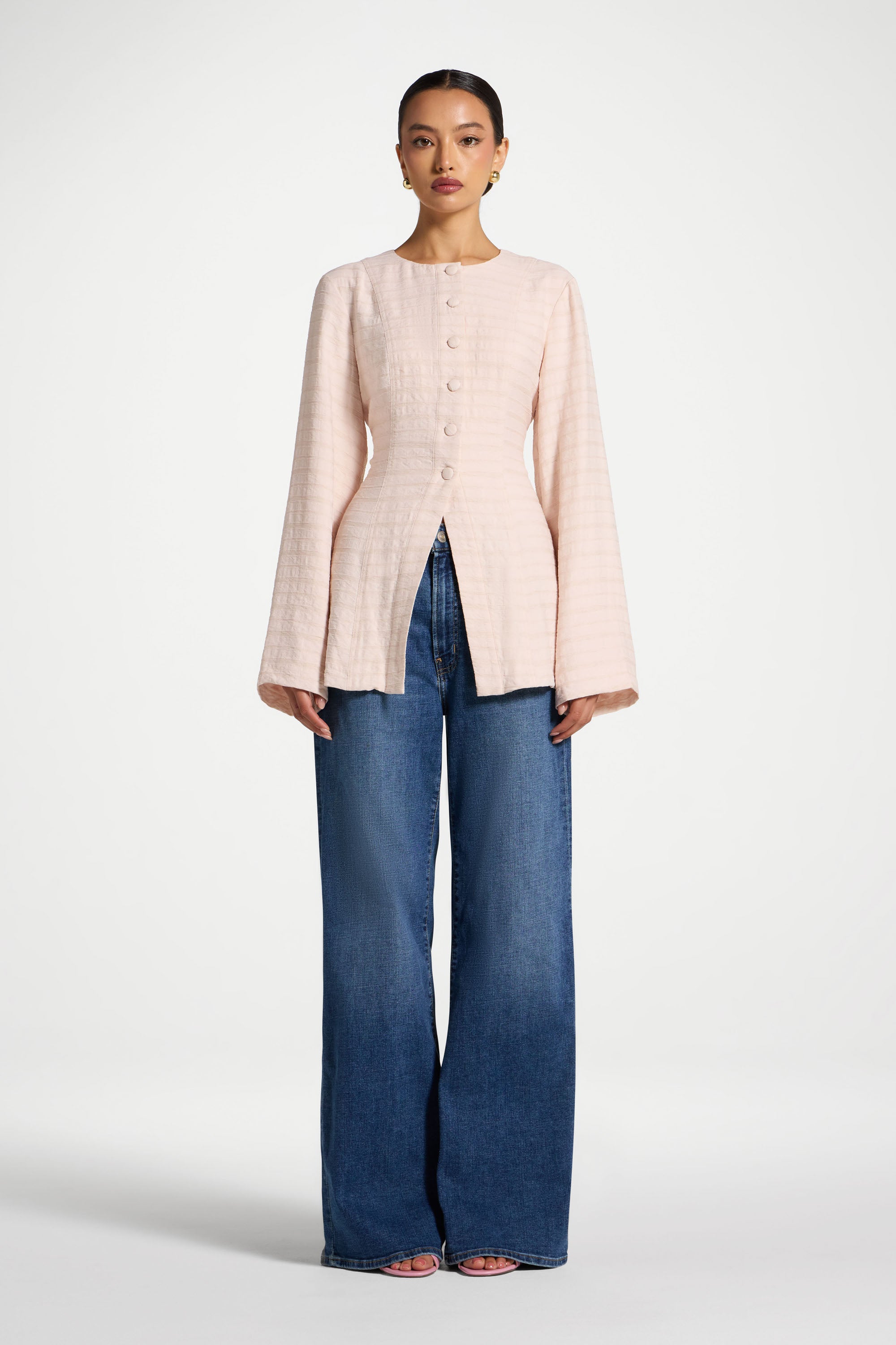 Alice Lace Up Back Top - Baby Pink
