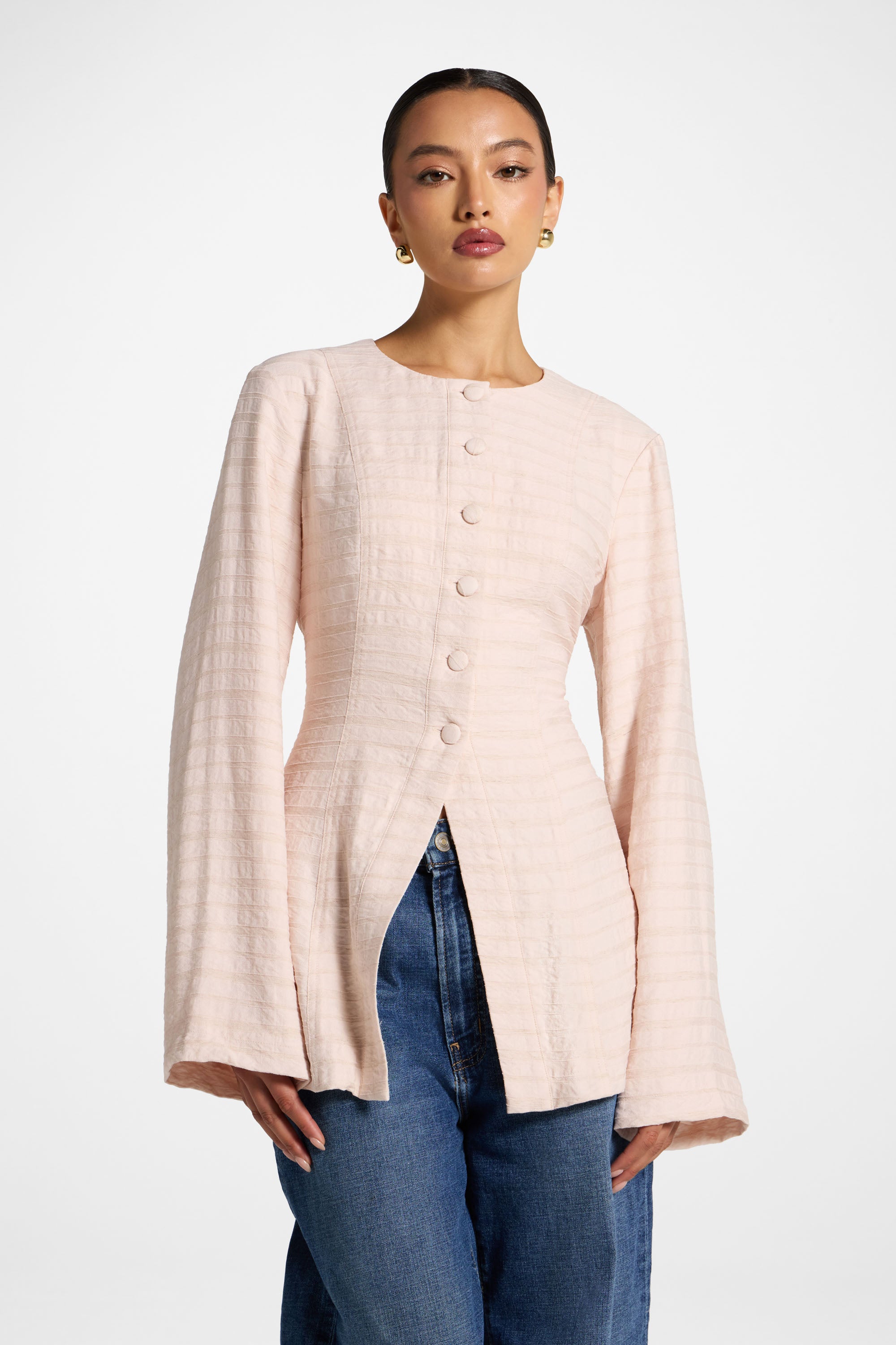 Alice Lace Up Back Top - Baby Pink