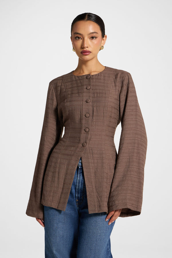 Alice Lace Up Back Top - Mushroom