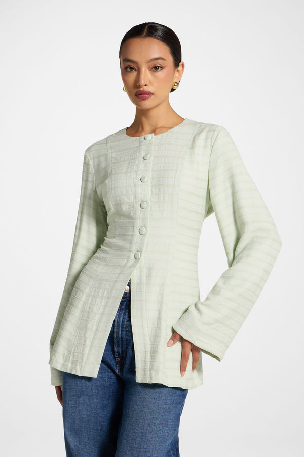 Alice Lace Up Back Top - Pistachio