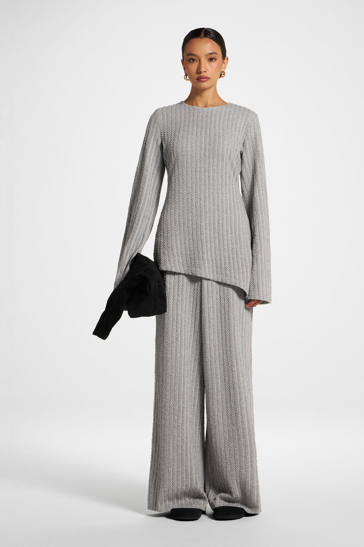 Asymmetric Cotton Blend Top - Charcoal
