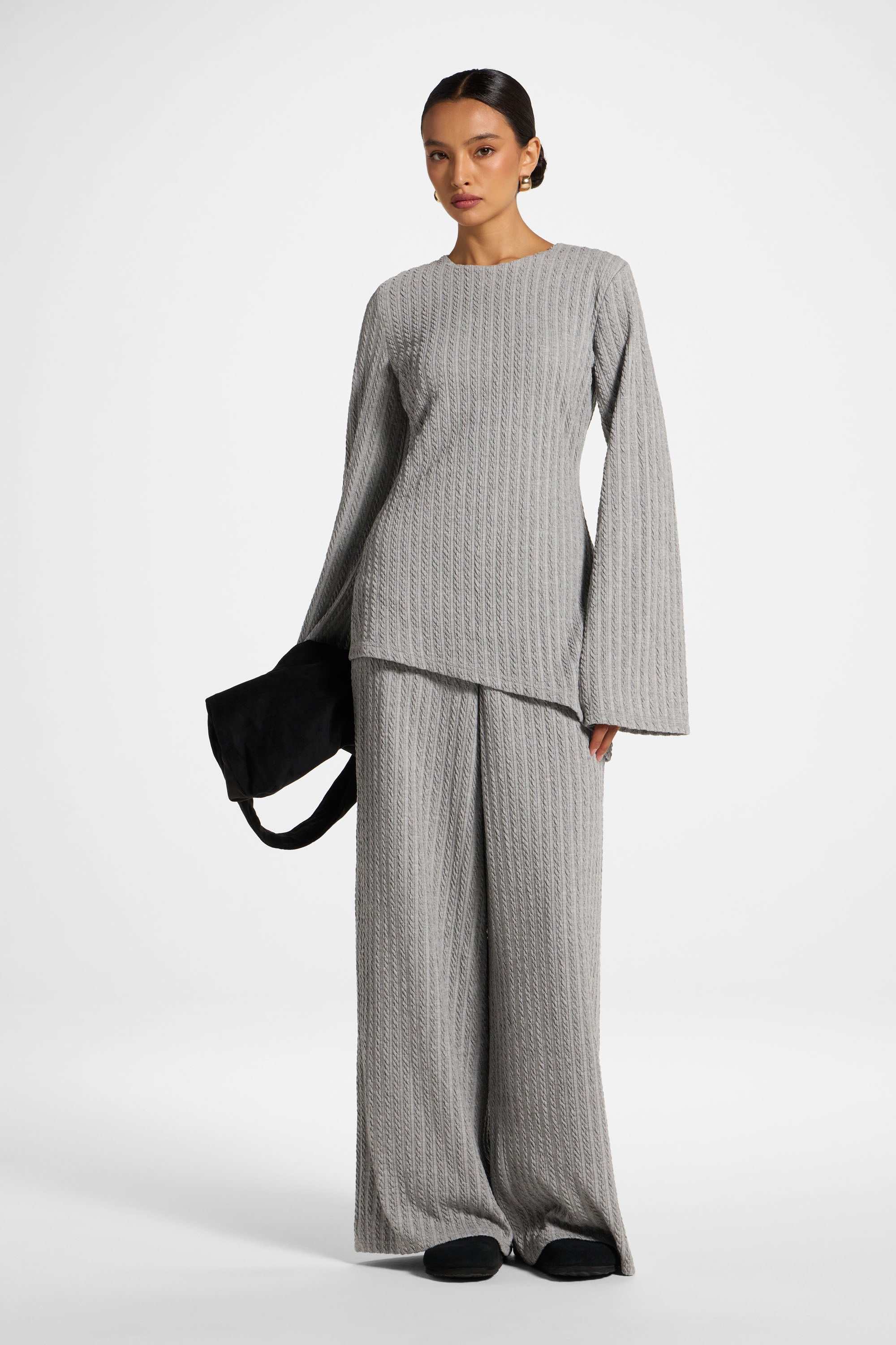 Asymmetric Cotton Blend Top - Charcoal
