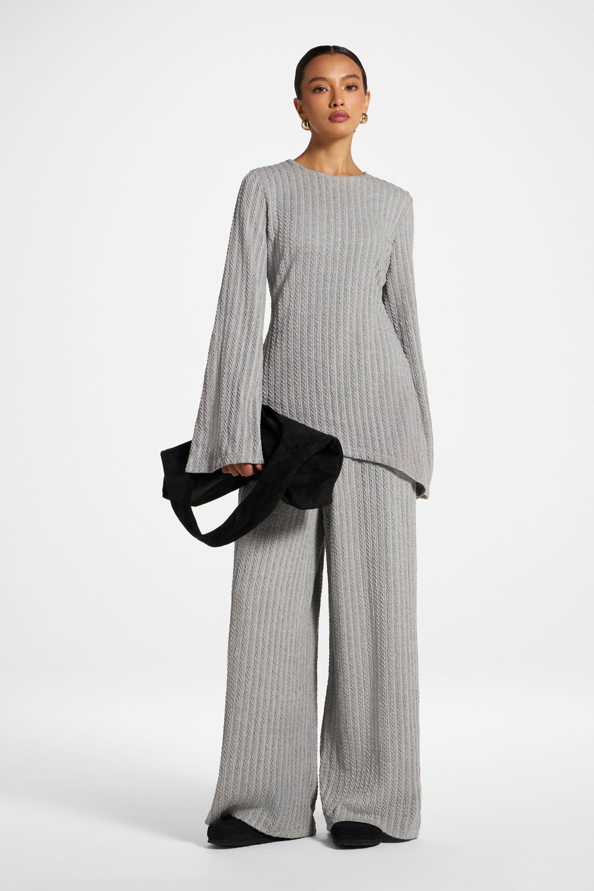Asymmetric Cotton Blend Top - Charcoal
