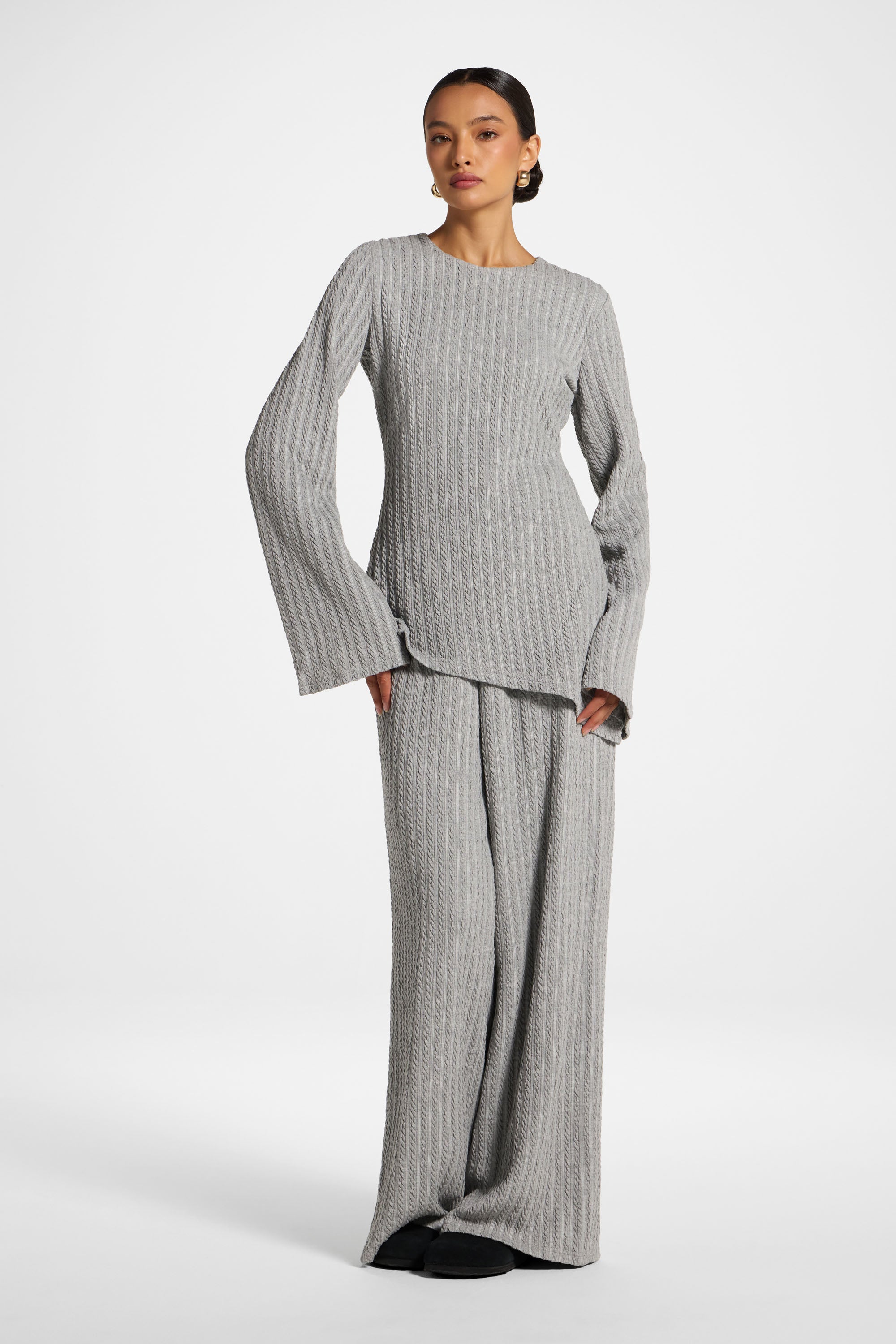 Asymmetric Cotton Blend Top - Charcoal
