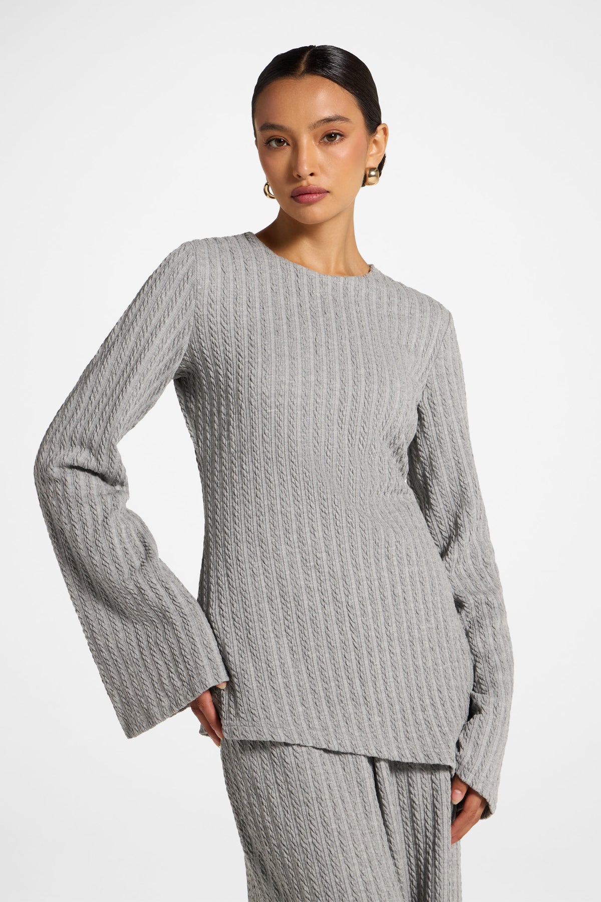 Asymmetric Cotton Blend Top - Charcoal
