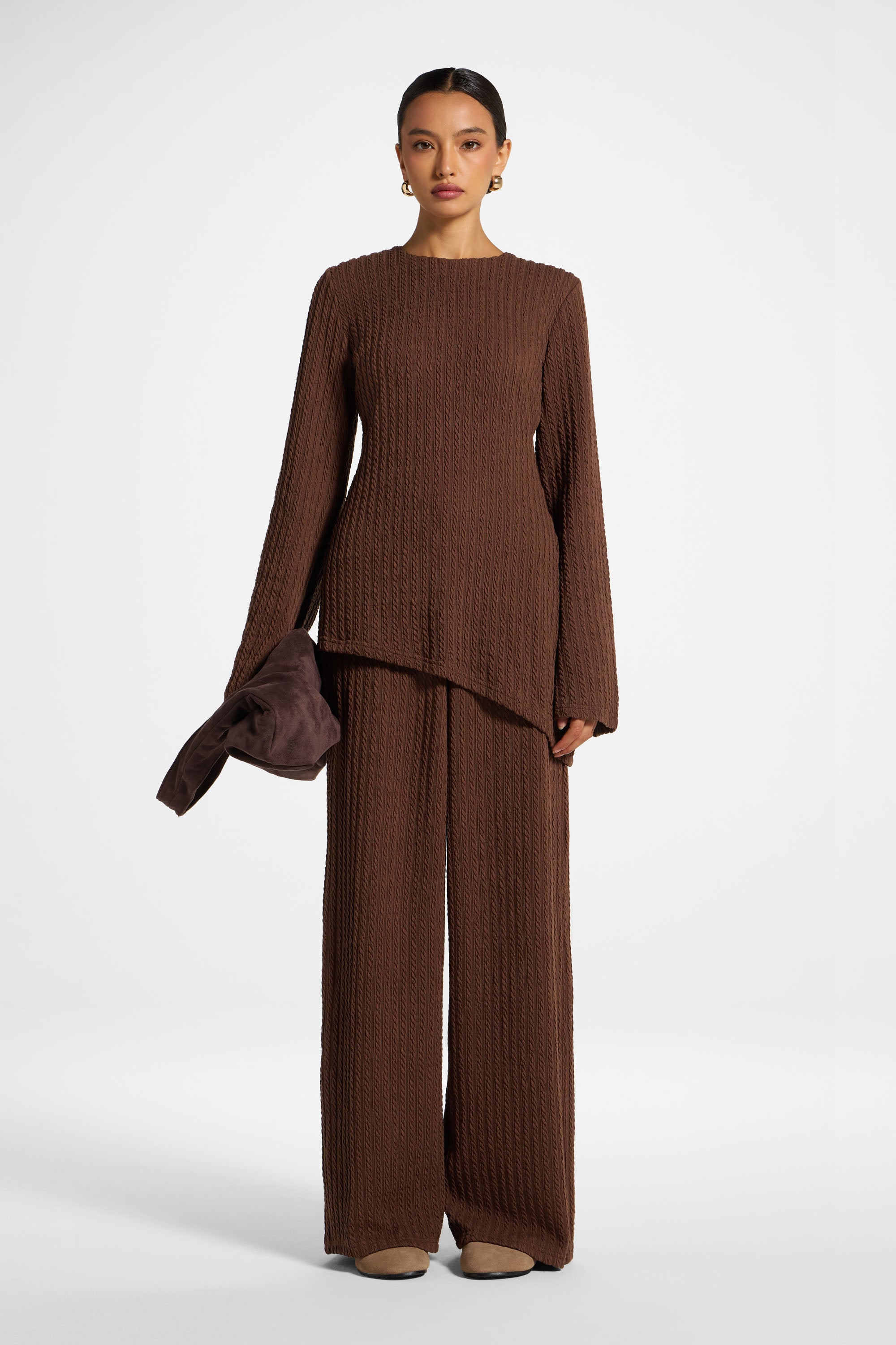 Asymmetric Cotton Blend Top - Coffee Quartz