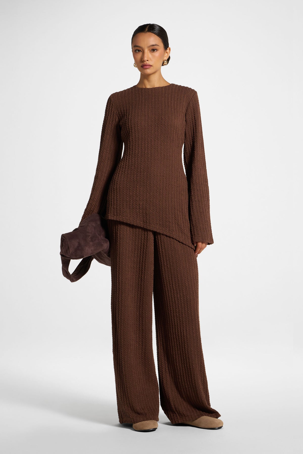 Asymmetric Cotton Blend Top - Coffee Quartz