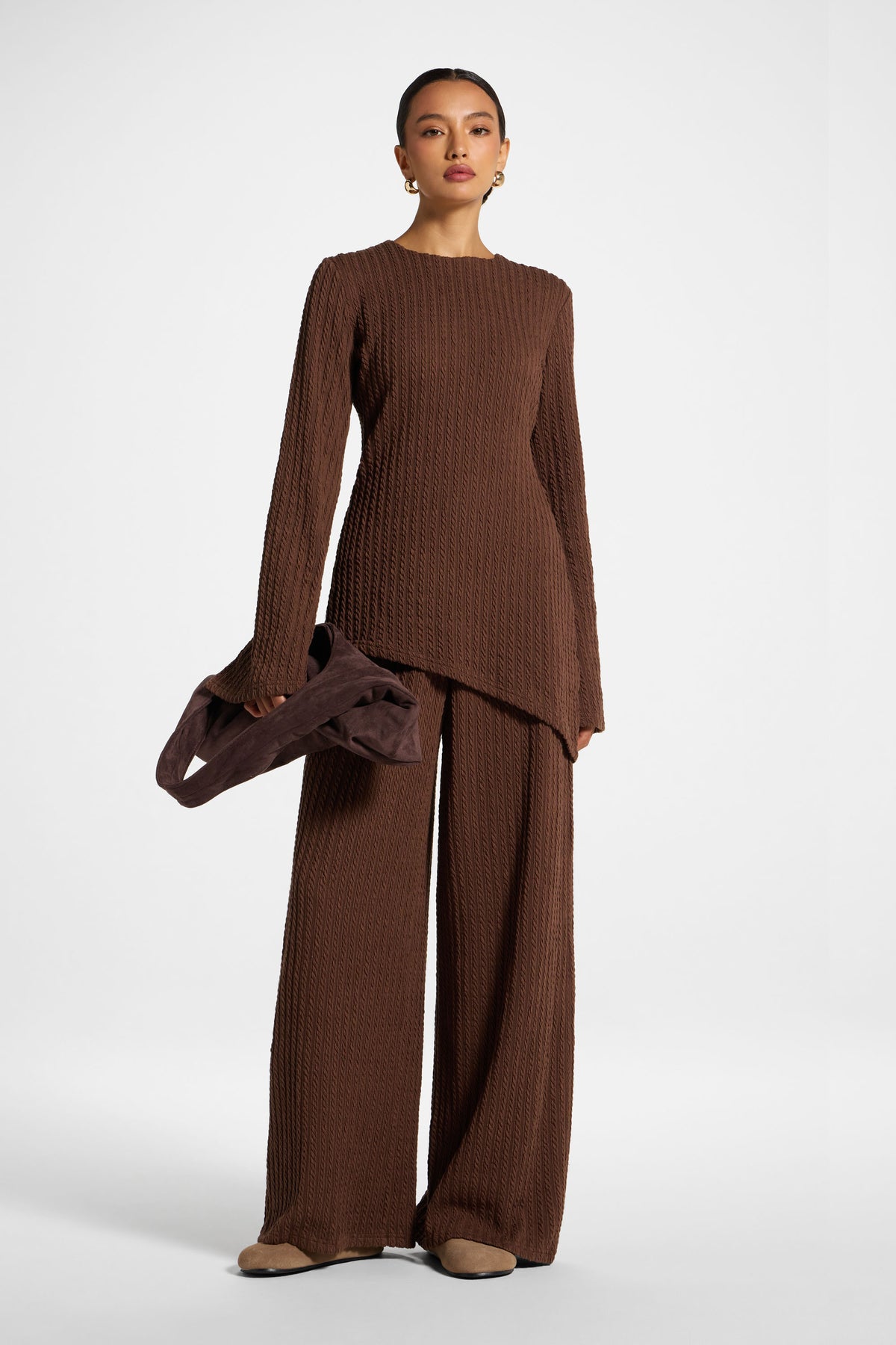 Asymmetric Cotton Blend Top - Coffee Quartz
