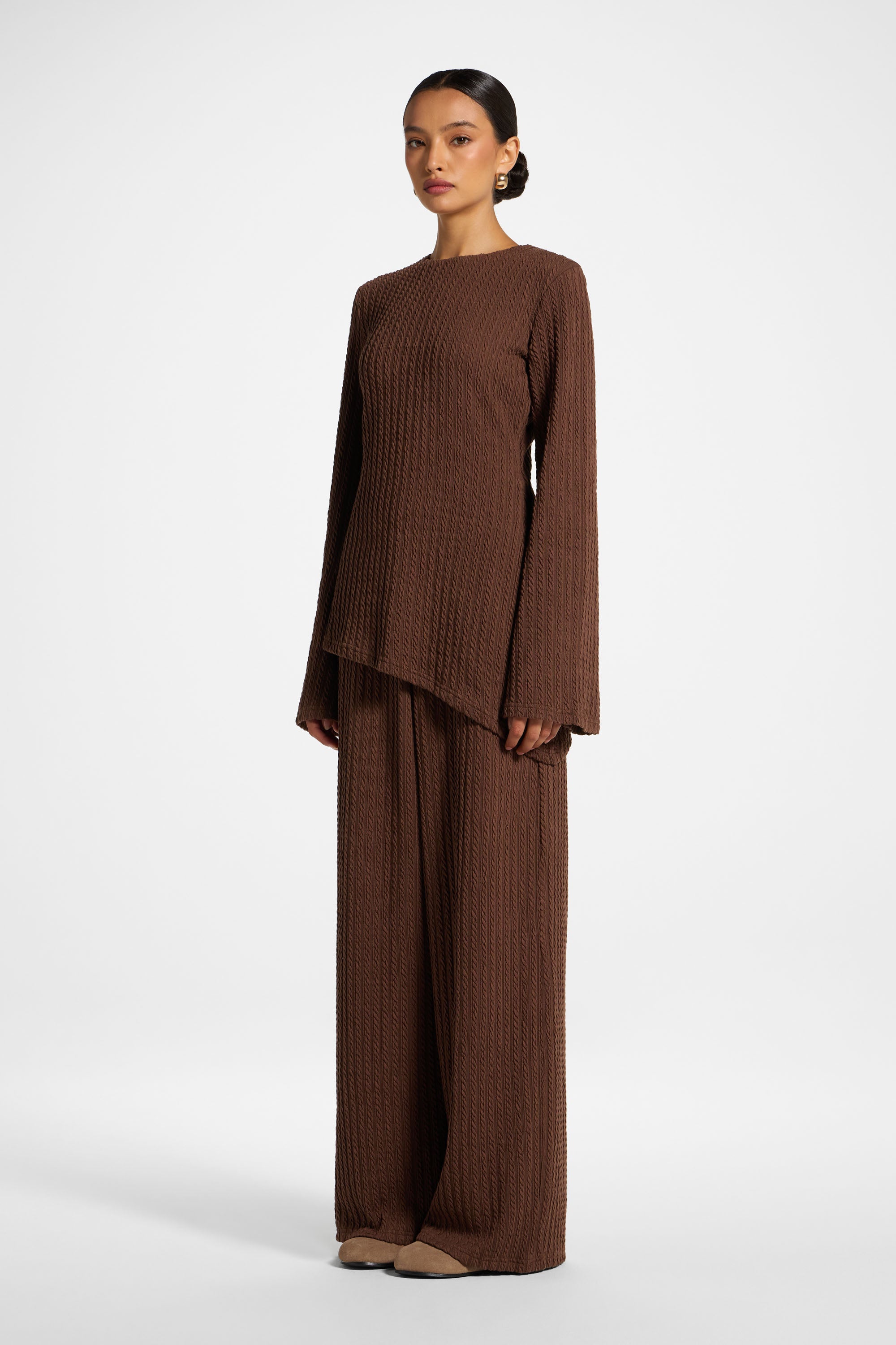 Asymmetric Cotton Blend Top - Coffee Quartz