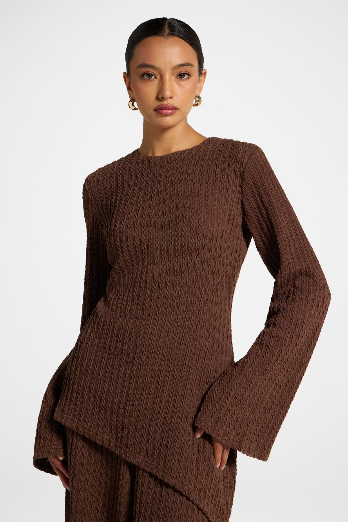 Asymmetric Cotton Blend Top - Coffee Quartz