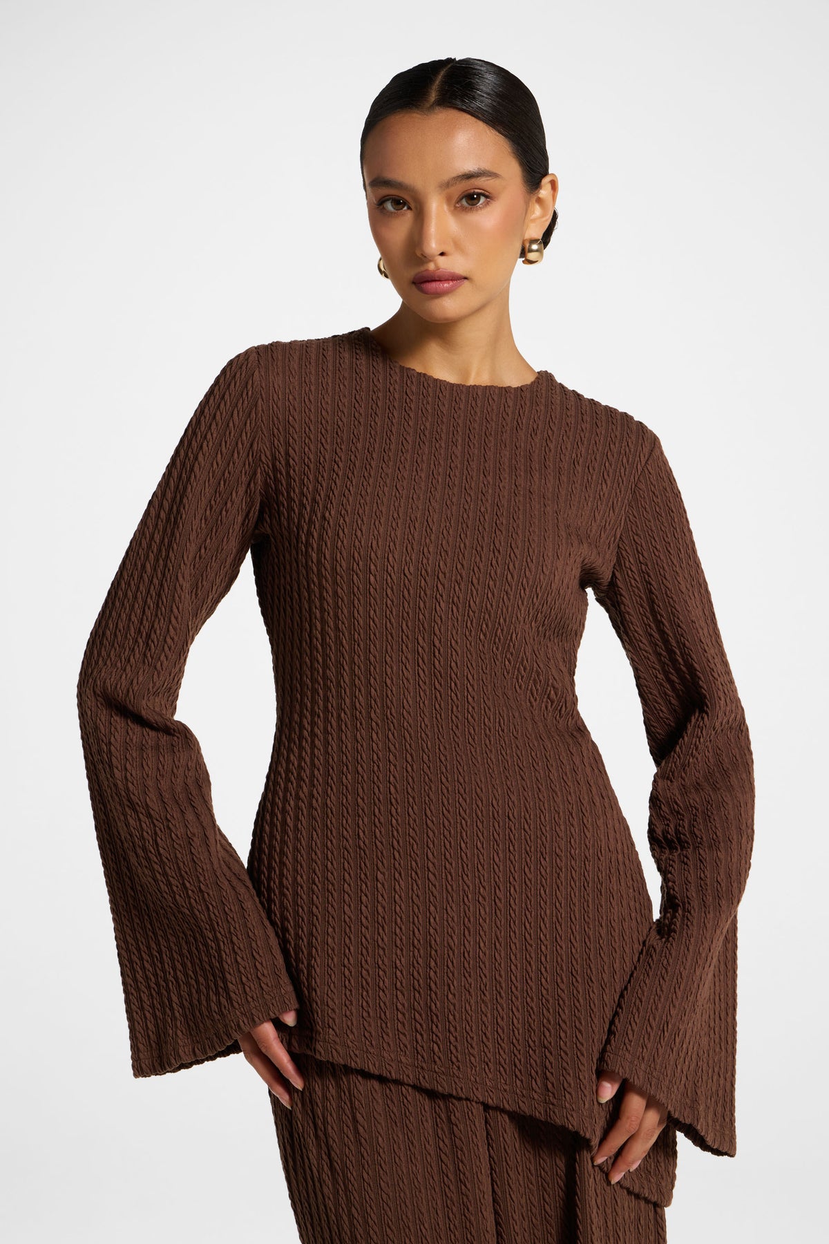 Asymmetric Cotton Blend Top - Coffee Quartz
