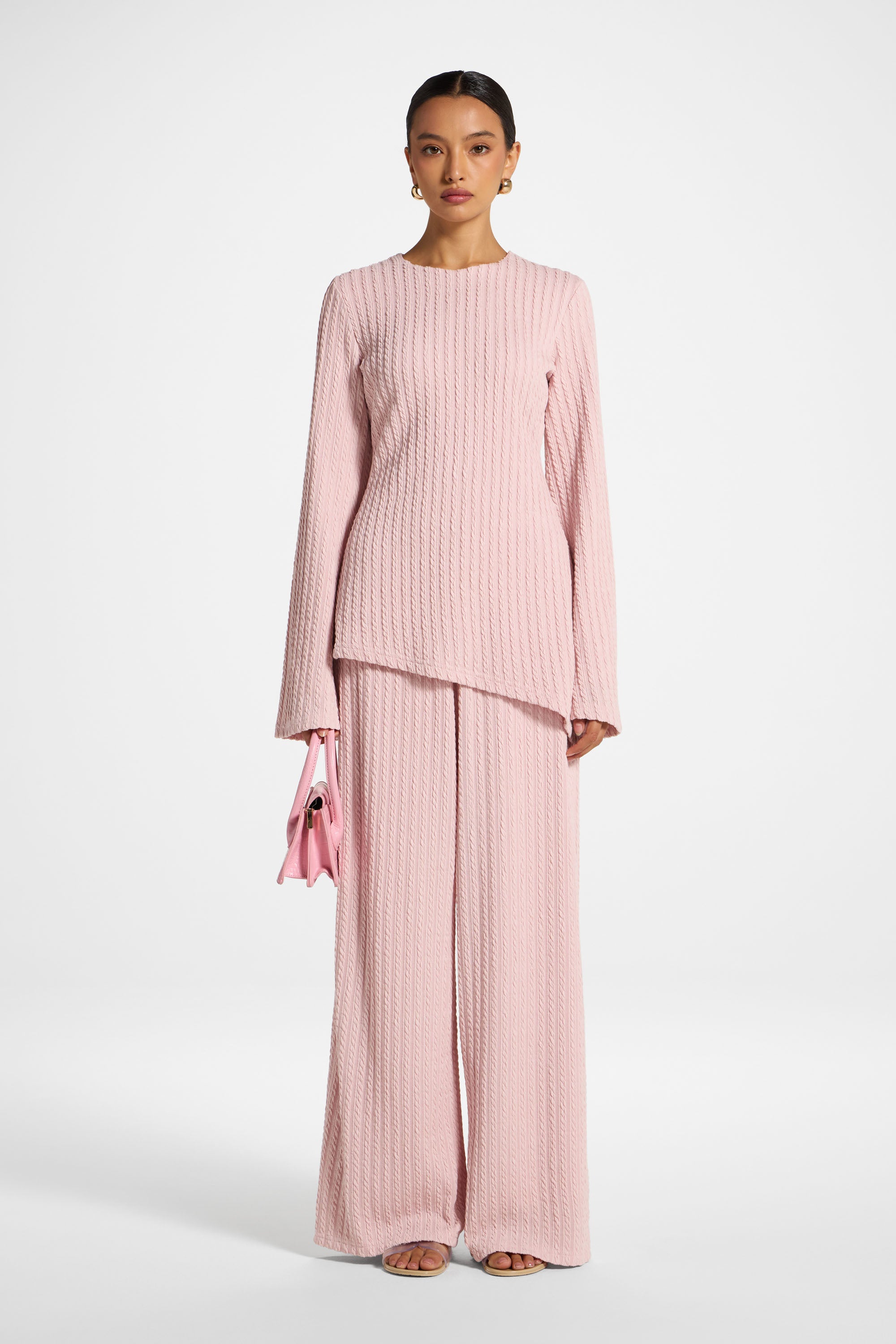 Asymmetric Cotton Blend Top - Pink Frost