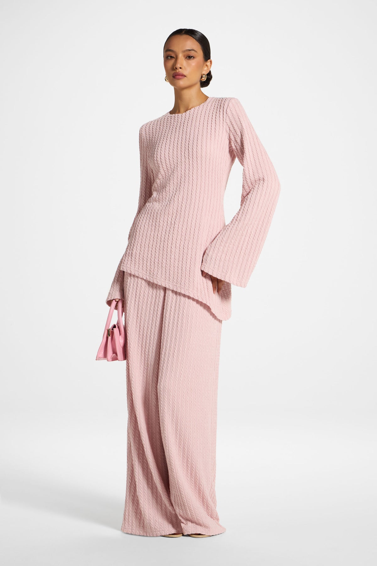 Asymmetric Cotton Blend Top - Pink Frost