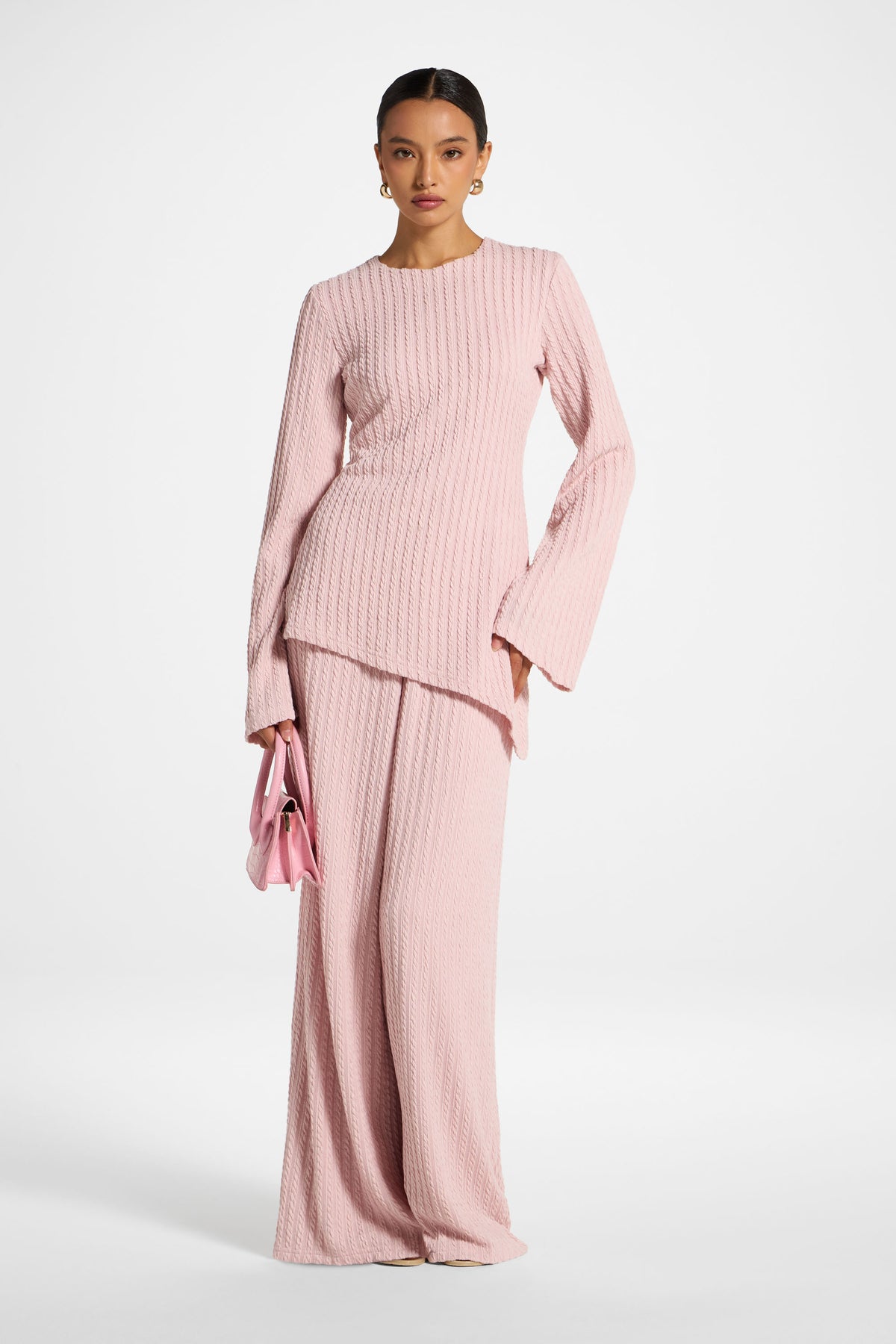 Asymmetric Cotton Blend Top - Pink Frost