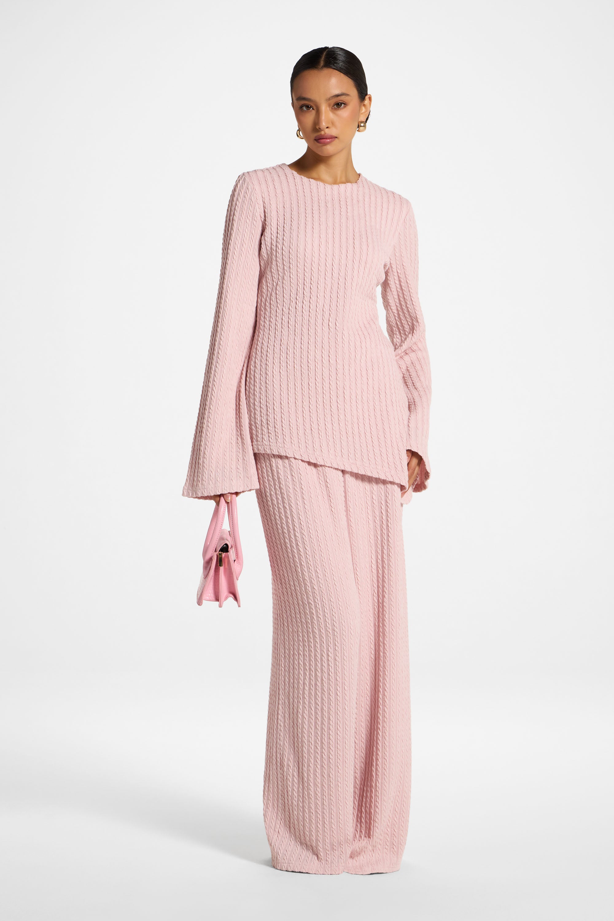 Asymmetric Cotton Blend Top - Pink Frost