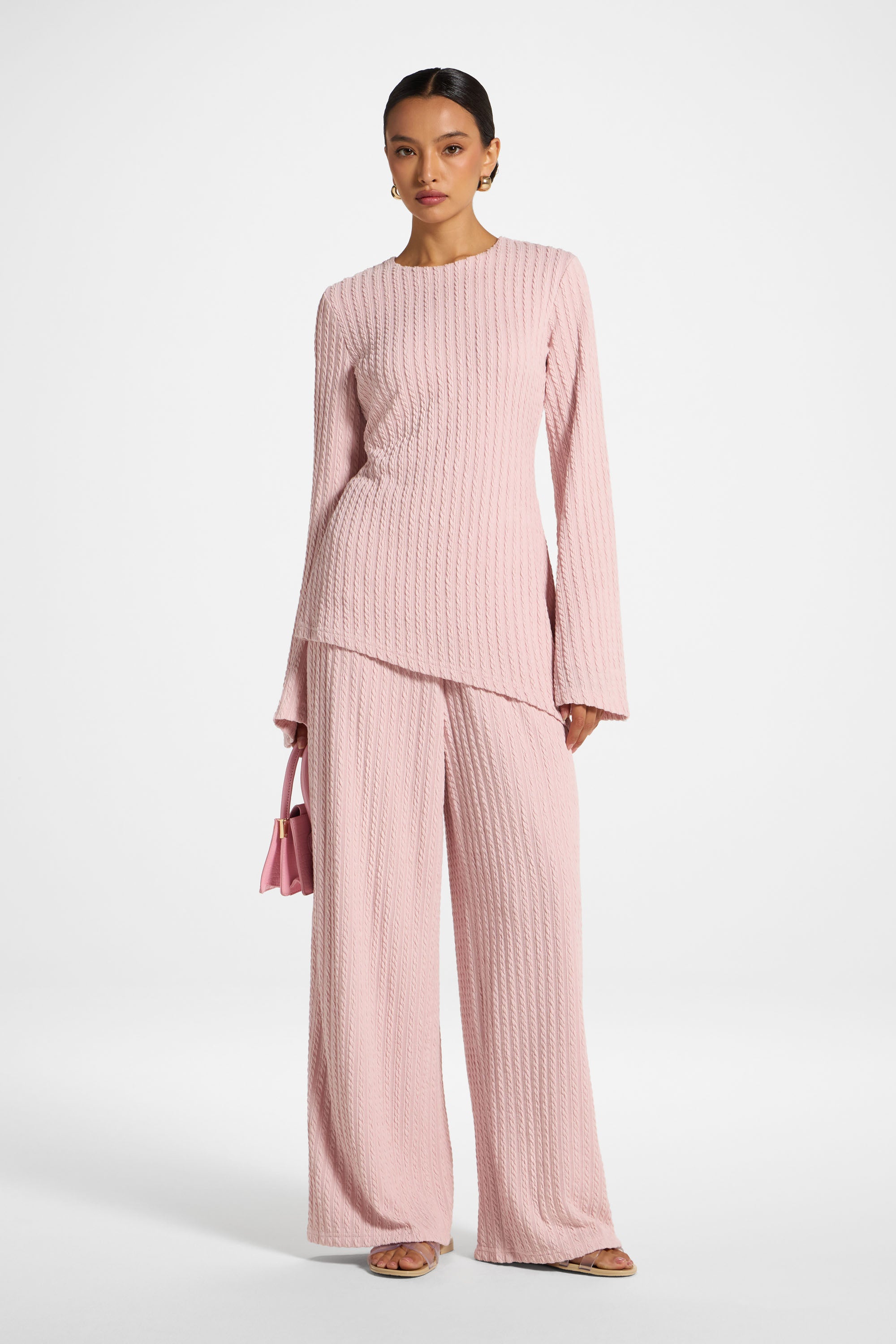 Asymmetric Cotton Blend Top - Pink Frost