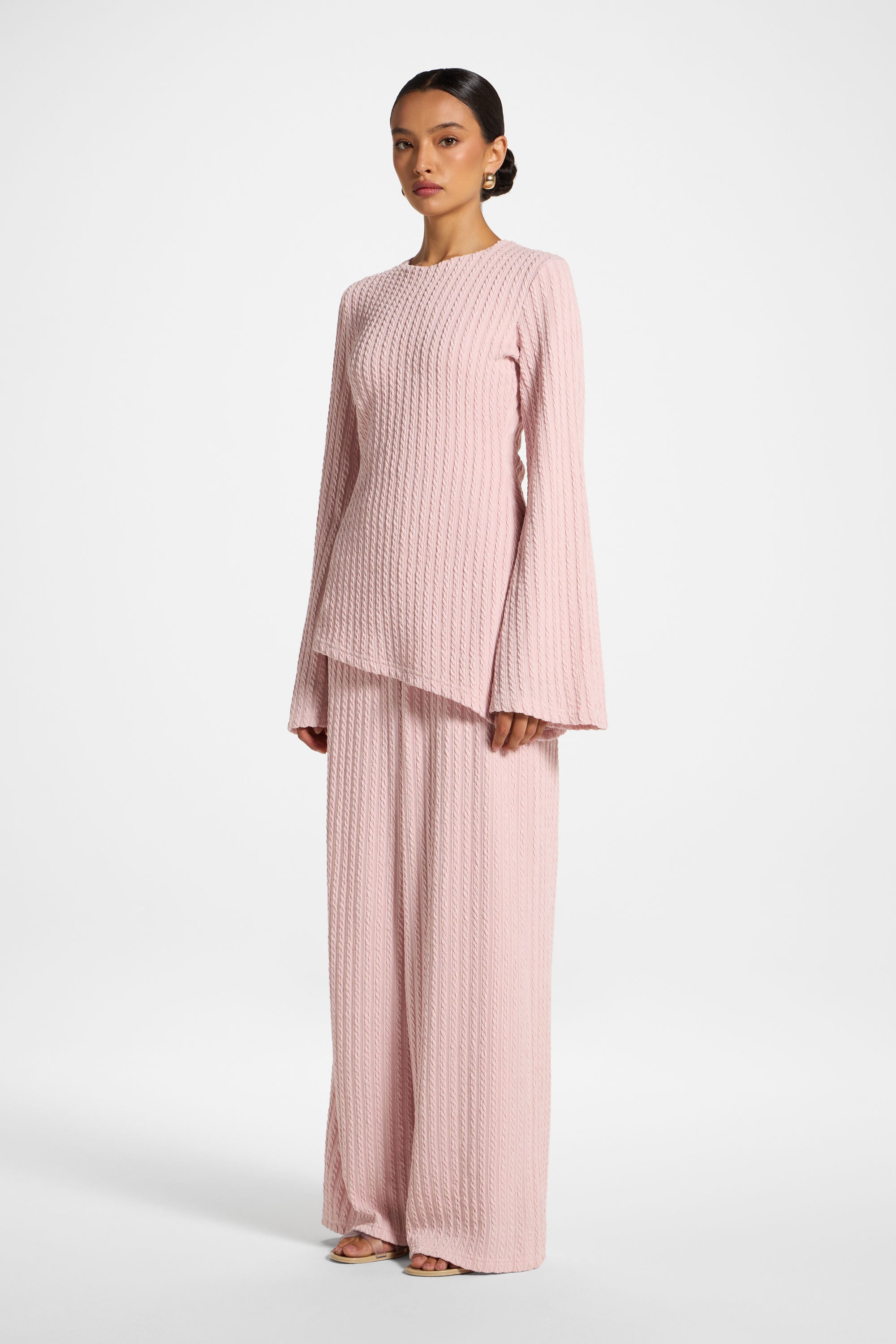Asymmetric Cotton Blend Top - Pink Frost