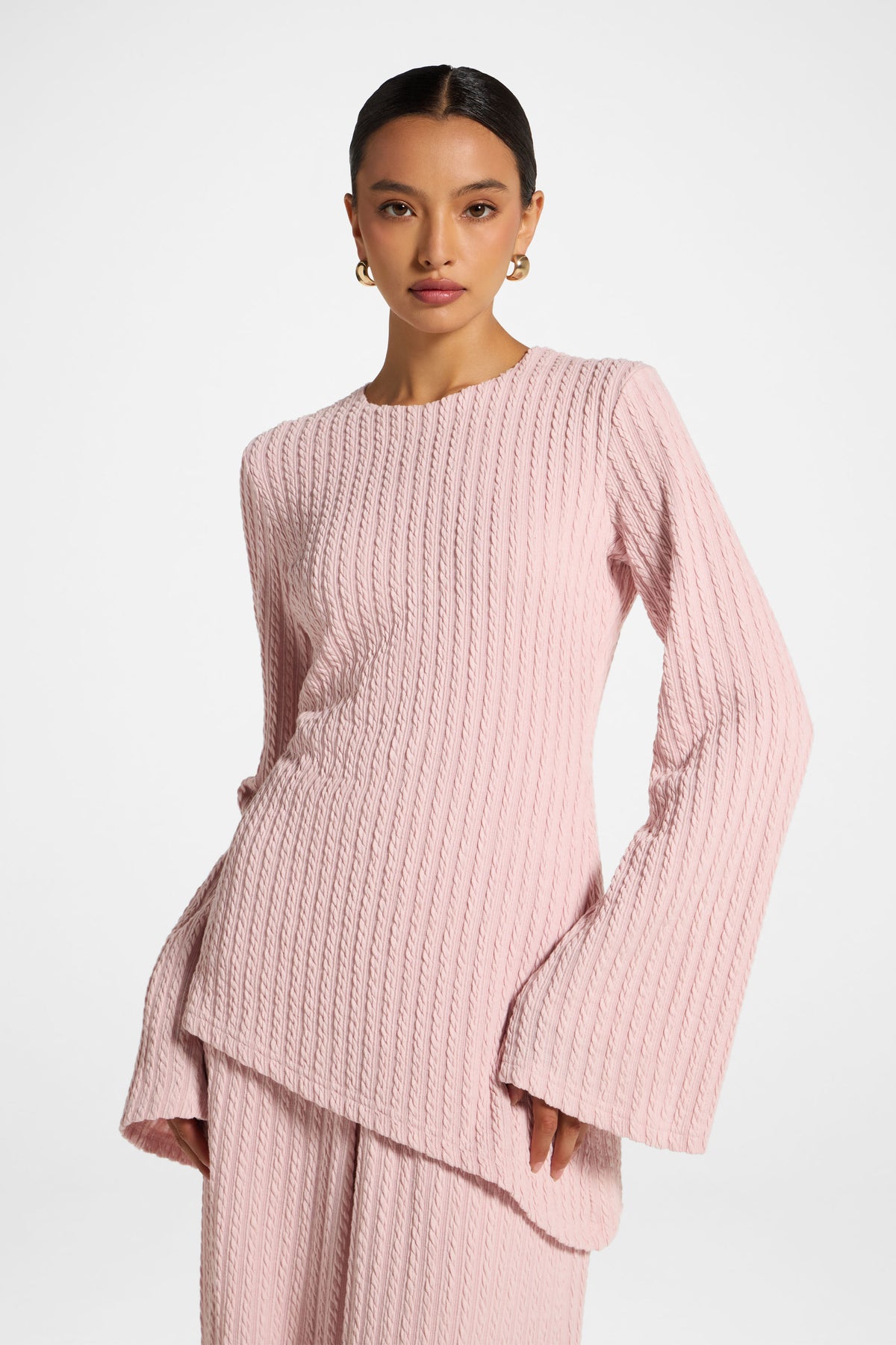 Asymmetric Cotton Blend Top - Pink Frost