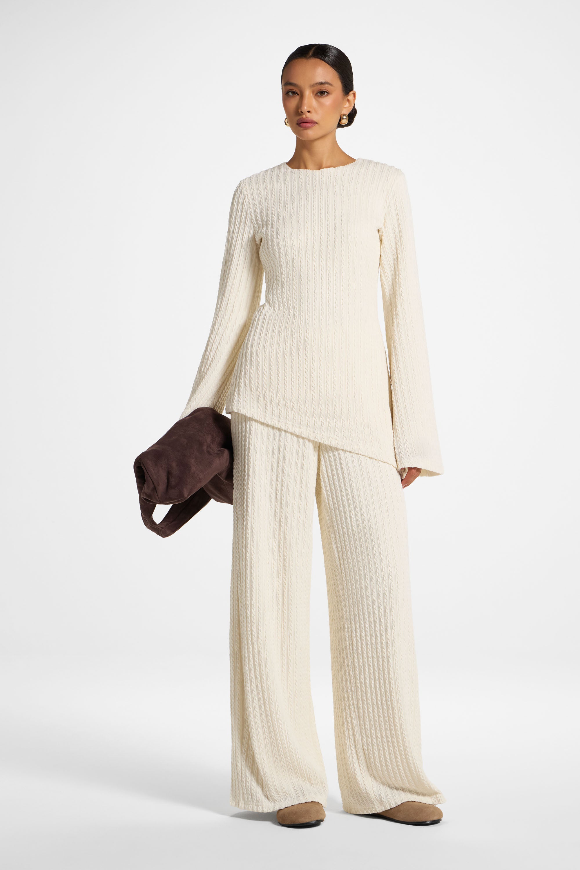 Asymmetric Cotton Blend Top - Sand