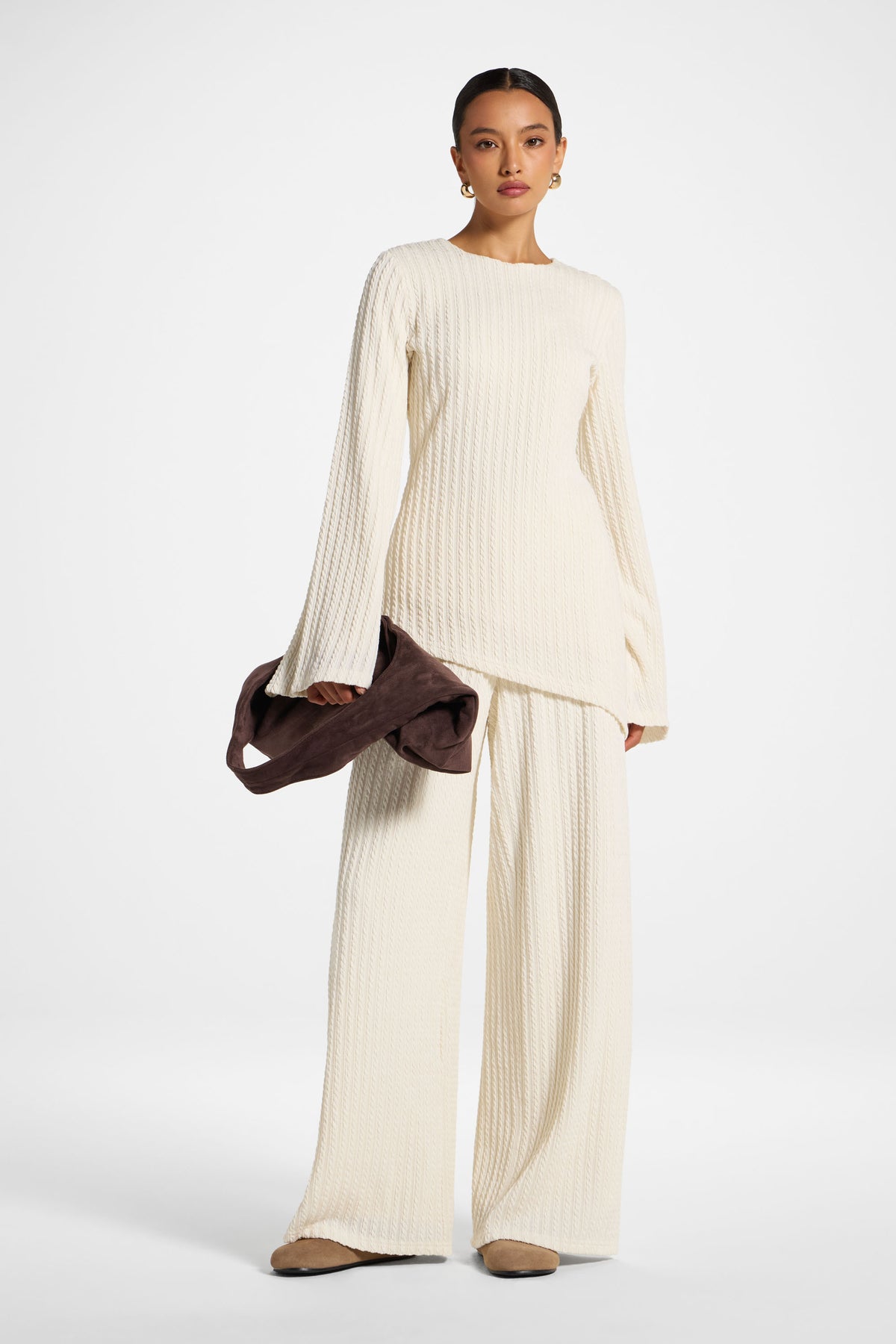 Asymmetric Cotton Blend Top - Sand