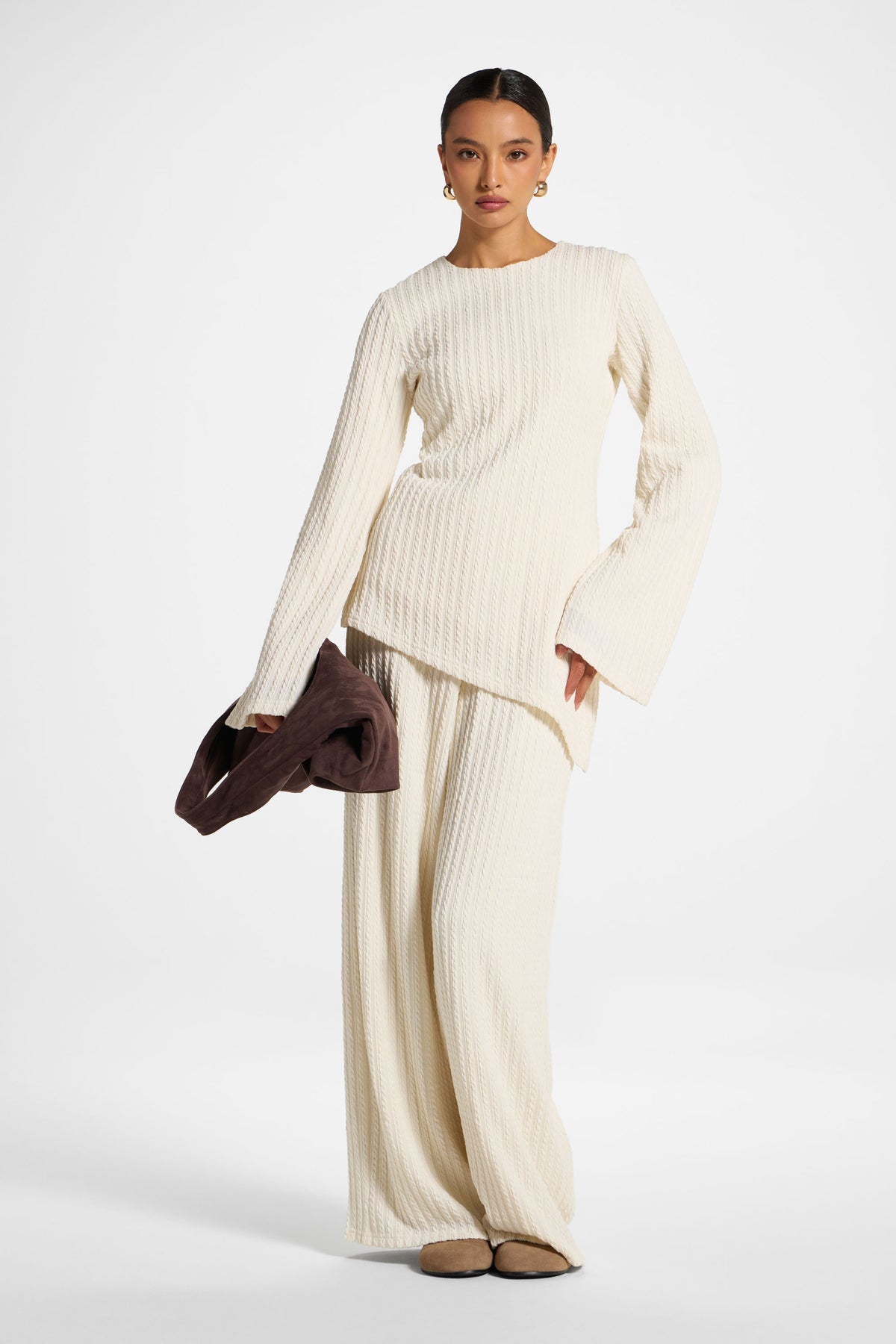 Asymmetric Cotton Blend Top - Sand